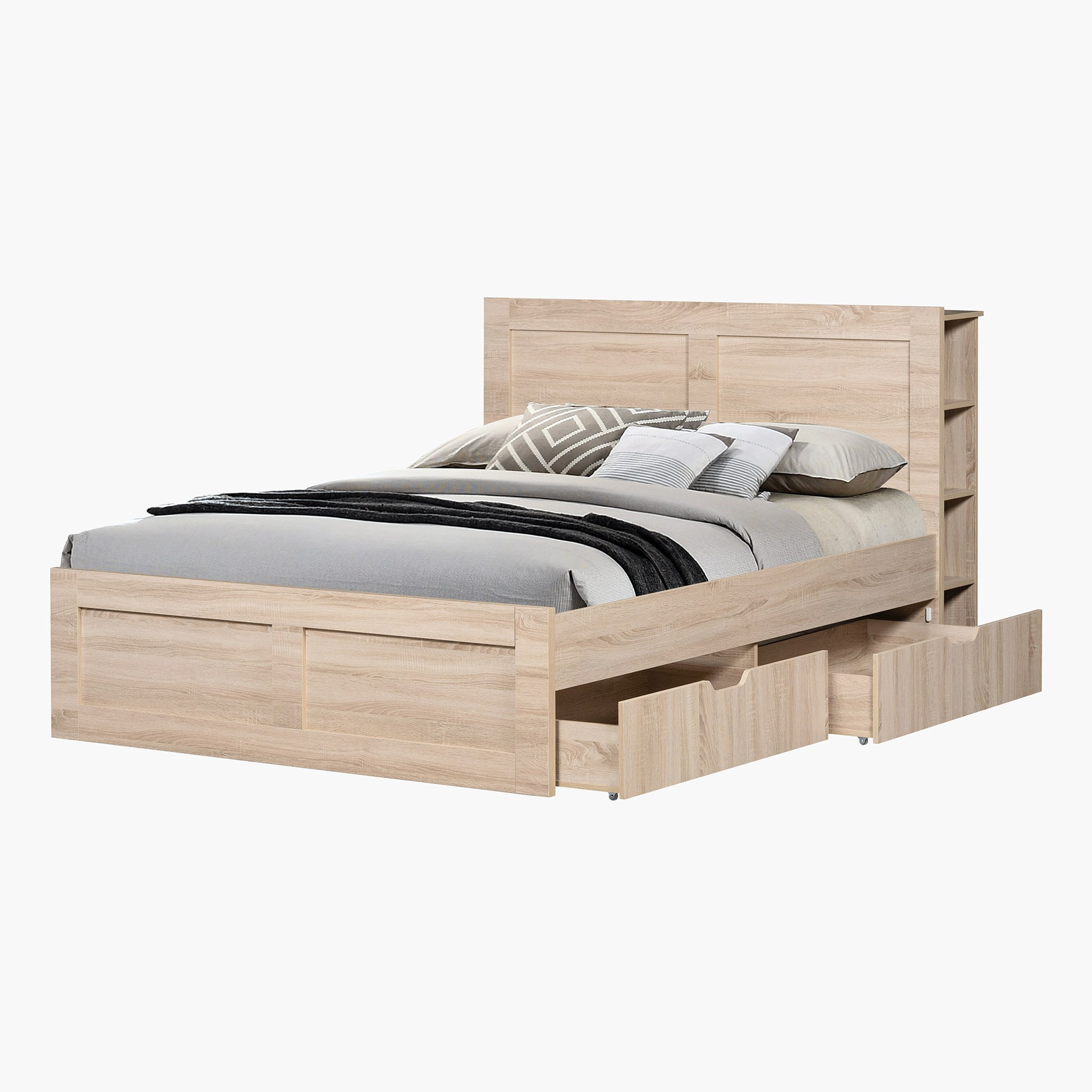 Movo Cooper Brussel Smart 4-Drawer Queen Bed with USB Port and Storage Headboard - 160x200 cm-hbxbedroom-bedsandbedsets-beds-queen-image-3