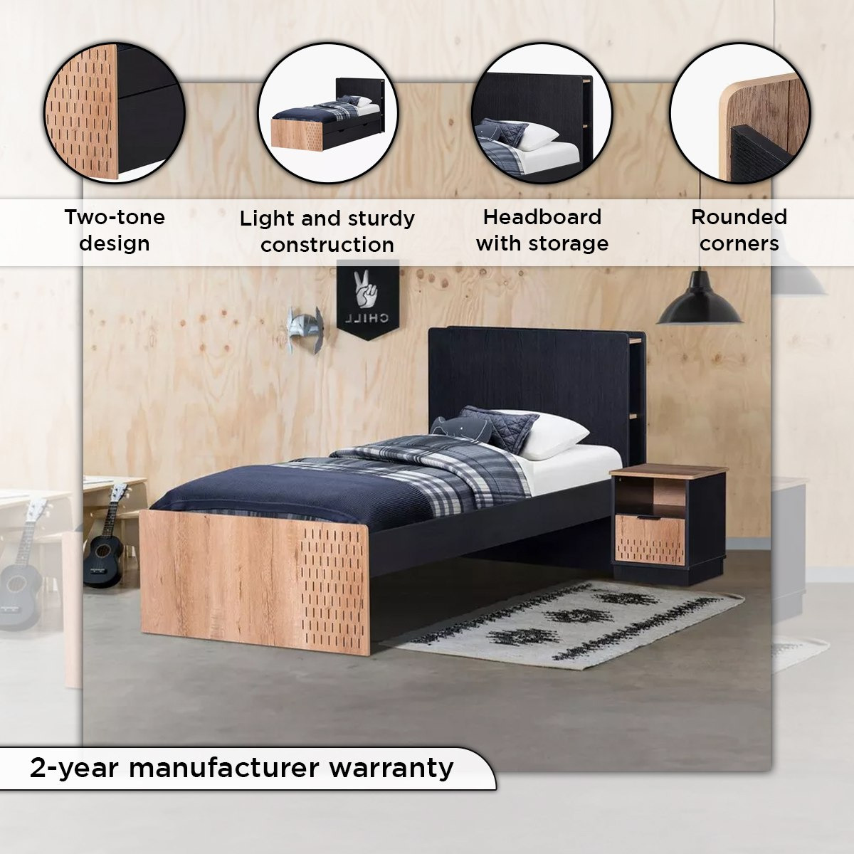 Jordan Single Smart Bed with Headboard Storage and USB Charging Port - 90x200 cm-hbxfurniture-bedsandbedsets-beds-single-image-4