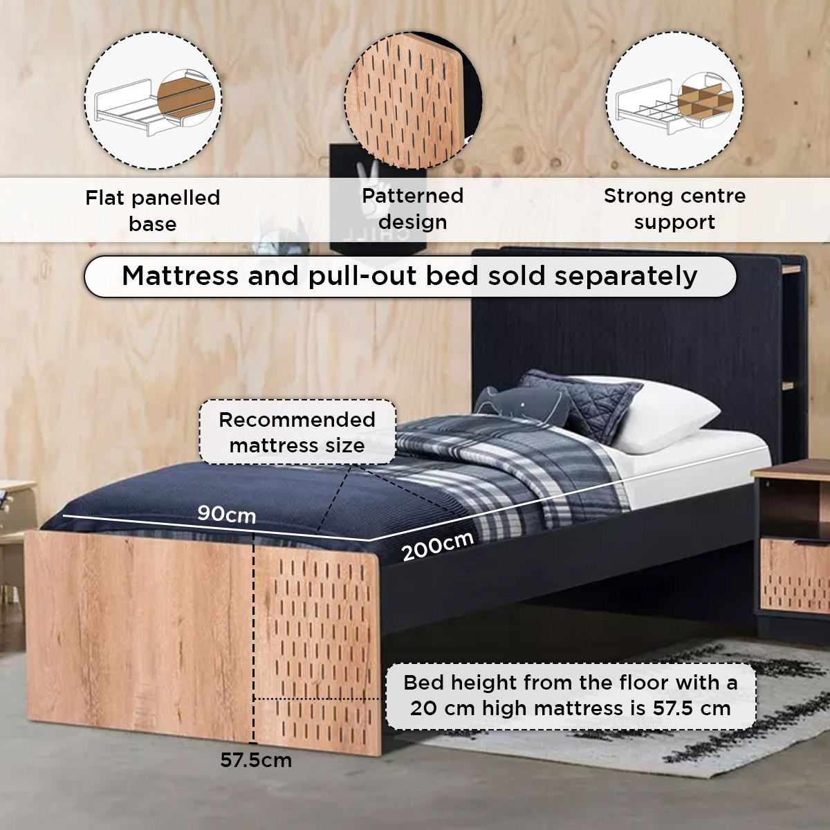 Jordan Single Smart Bed with Headboard Storage and USB Charging Port - 90x200 cm-hbxfurniture-bedsandbedsets-beds-single-image-5