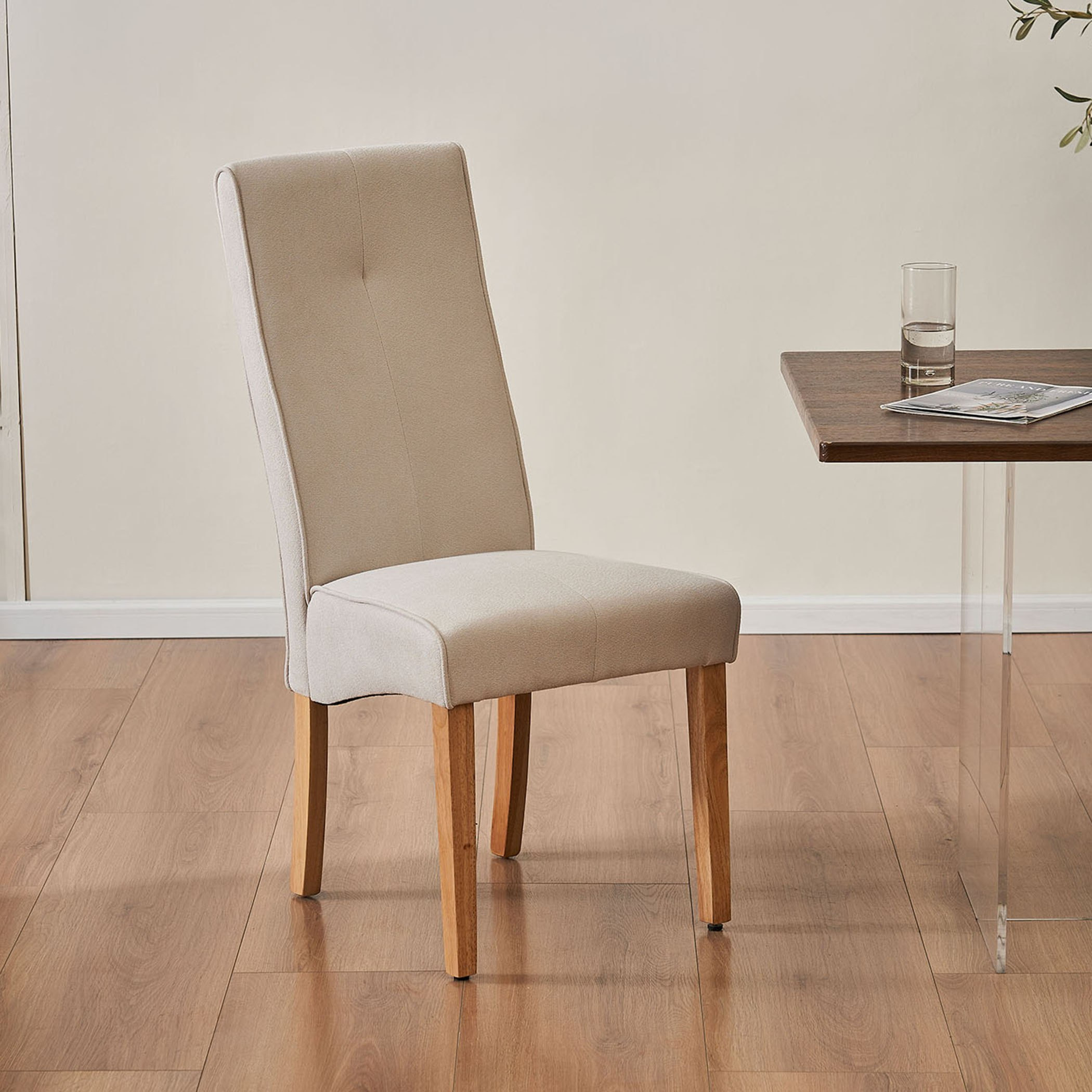 Wood and online fabric dining chairs