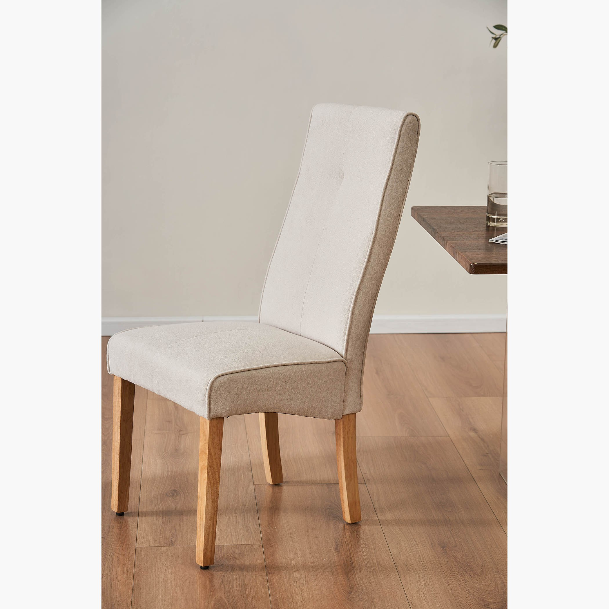 Oak and fabric store dining chairs