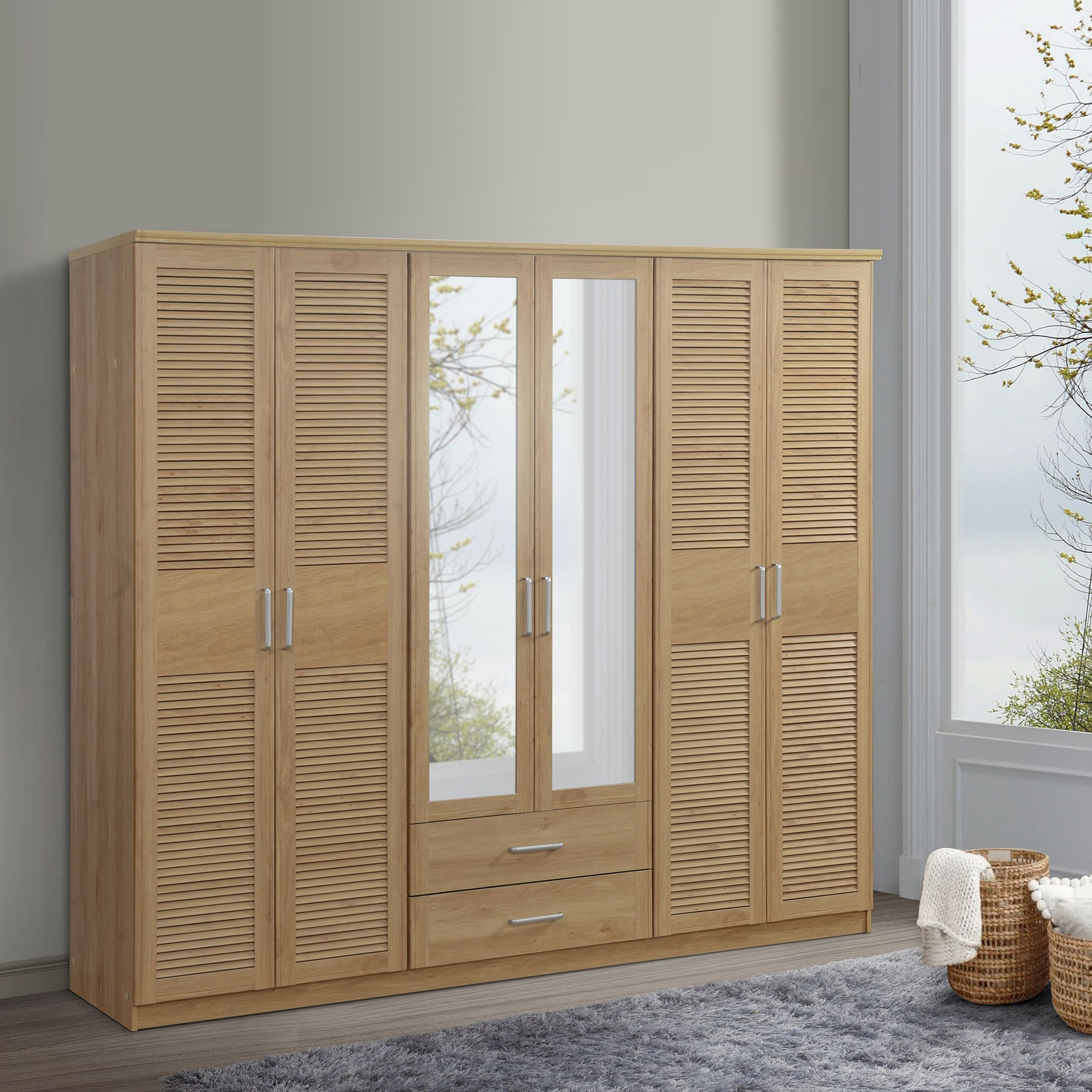 خزانة ملابس بـ6 أبواب ودرجين ومرآتين من بان-hbxfurniture-wardrobes-image-1