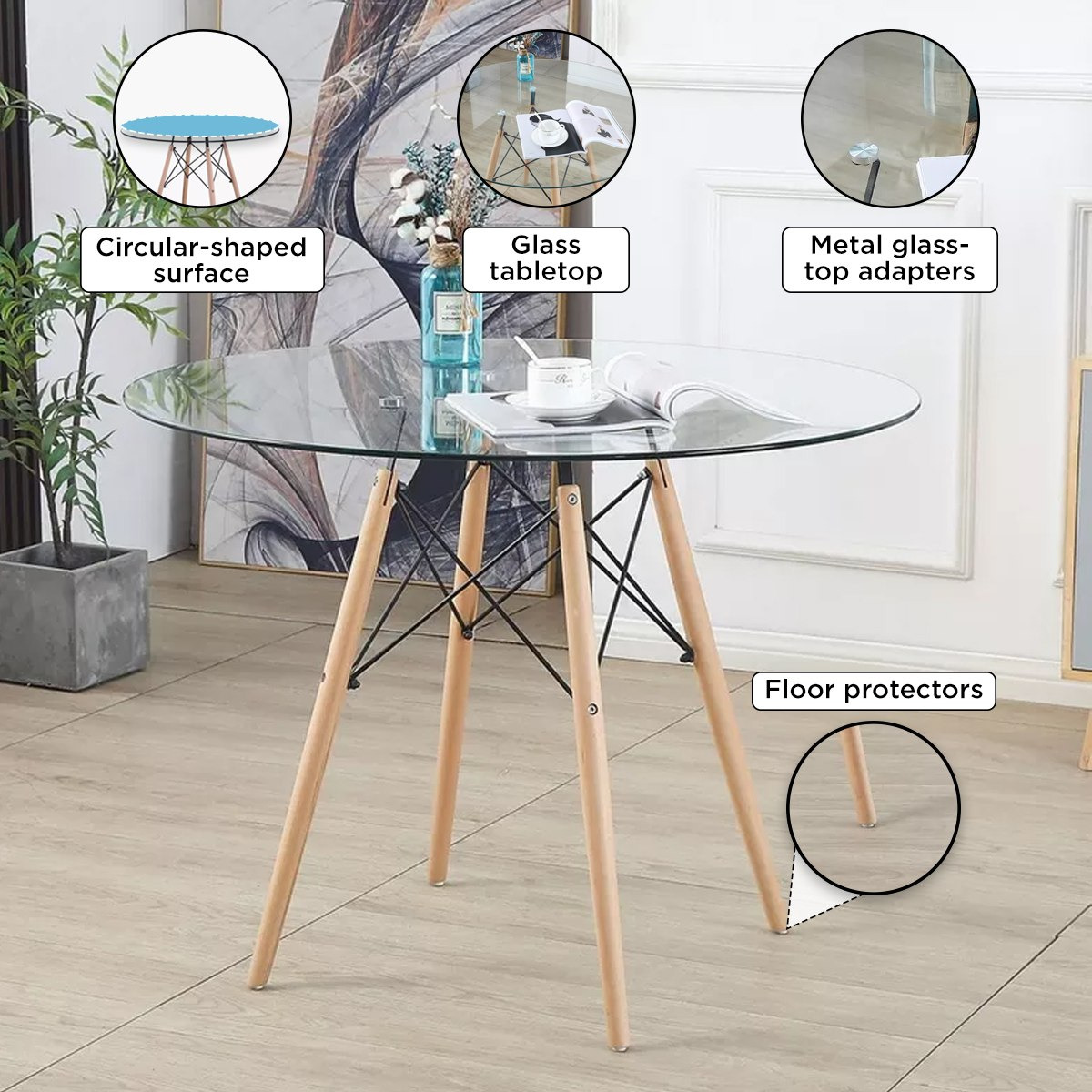 Buy Toto Dimi Round Glass Top 4 Seater Dining Set Online in UAE