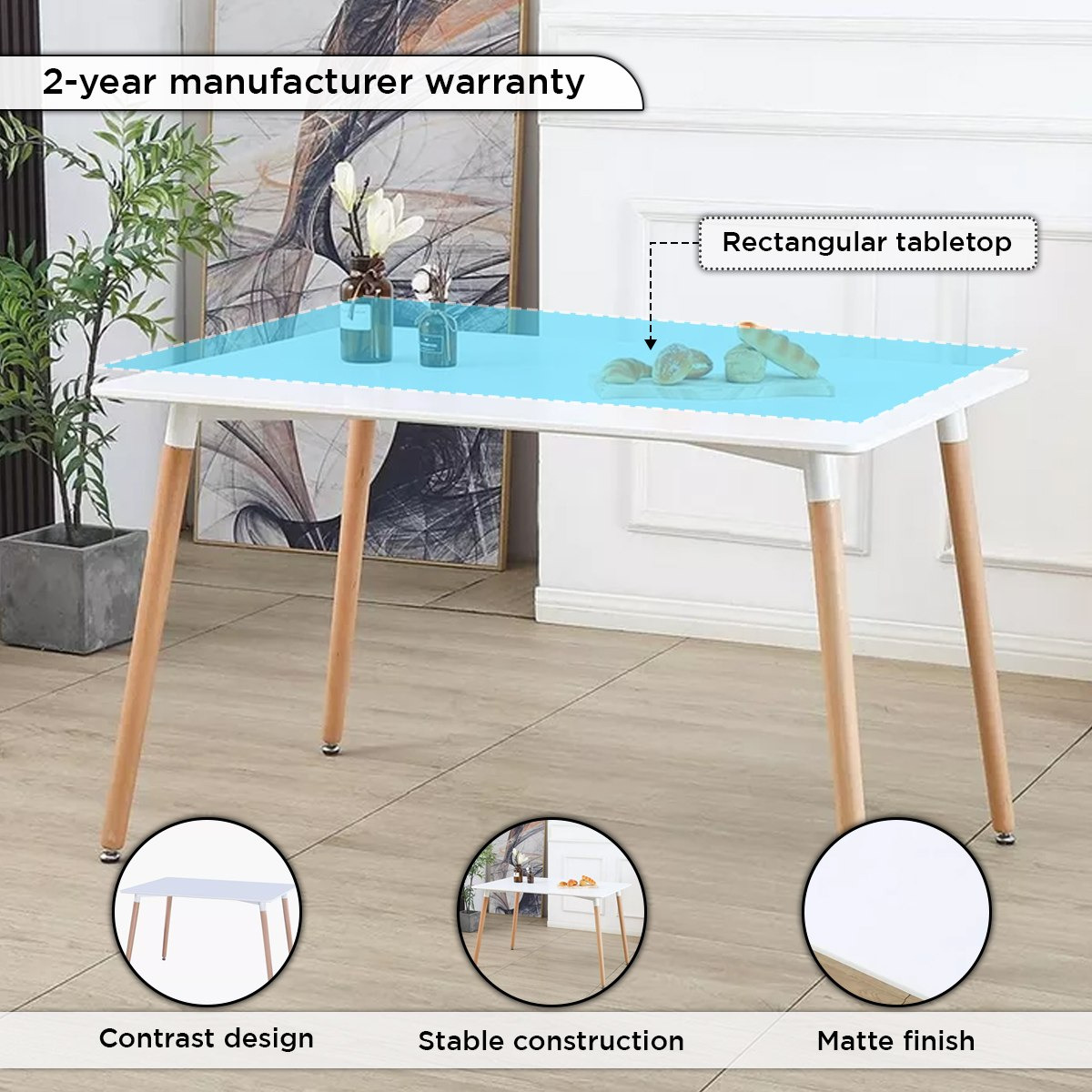 طاولة سُفرة لـ6 مقاعد بأرجل من الخشب الصلب من توتو-hbxdiningroom-diningtablesandsets-diningtables-sixseater-image-4