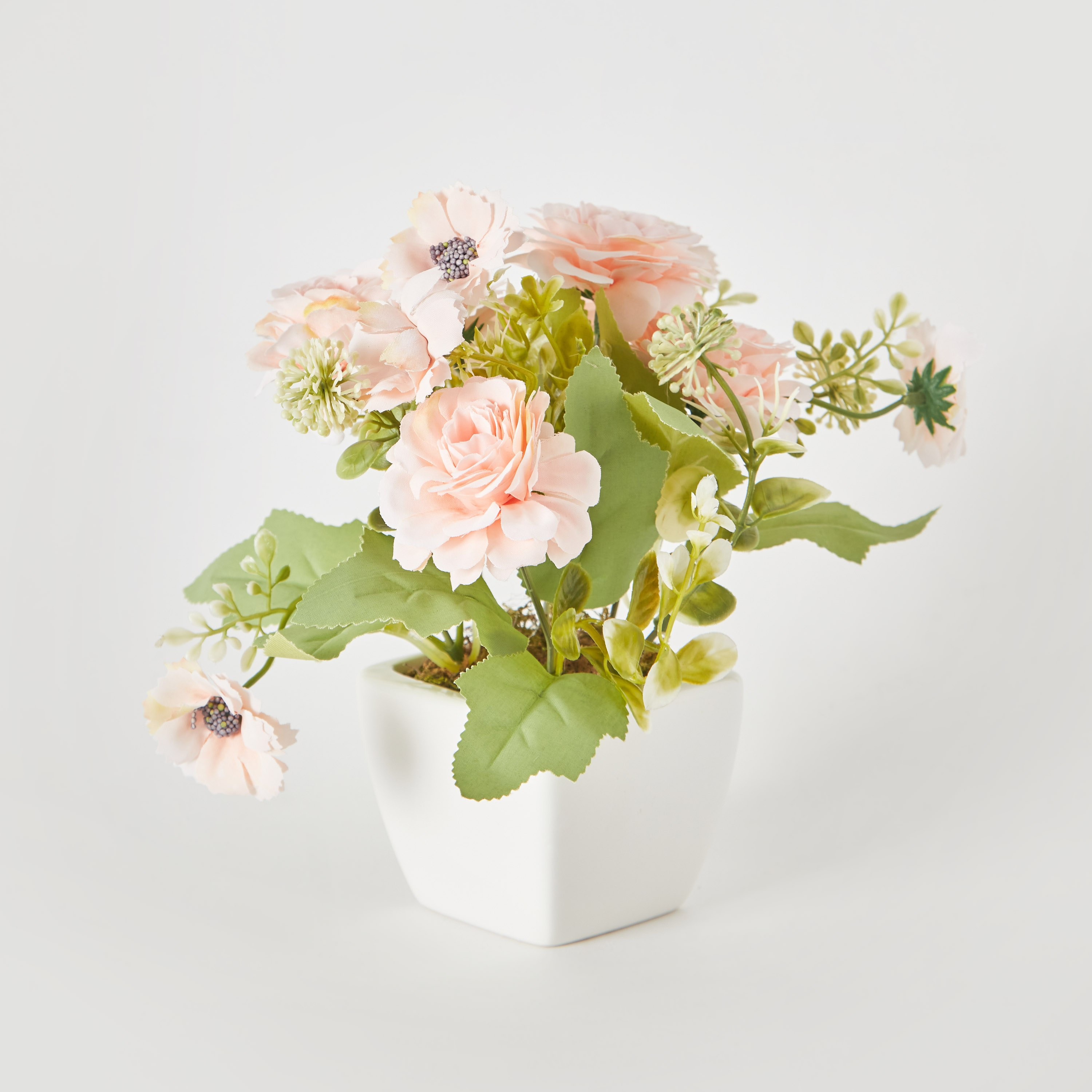 أزهار الأقحوان والورد مع أوراق شجر داخل إناء زرع سيراميك من أليسا - 18 سم-hbxdecorandfurnishings-homeaccessories-artificialflowersandplants-image-5