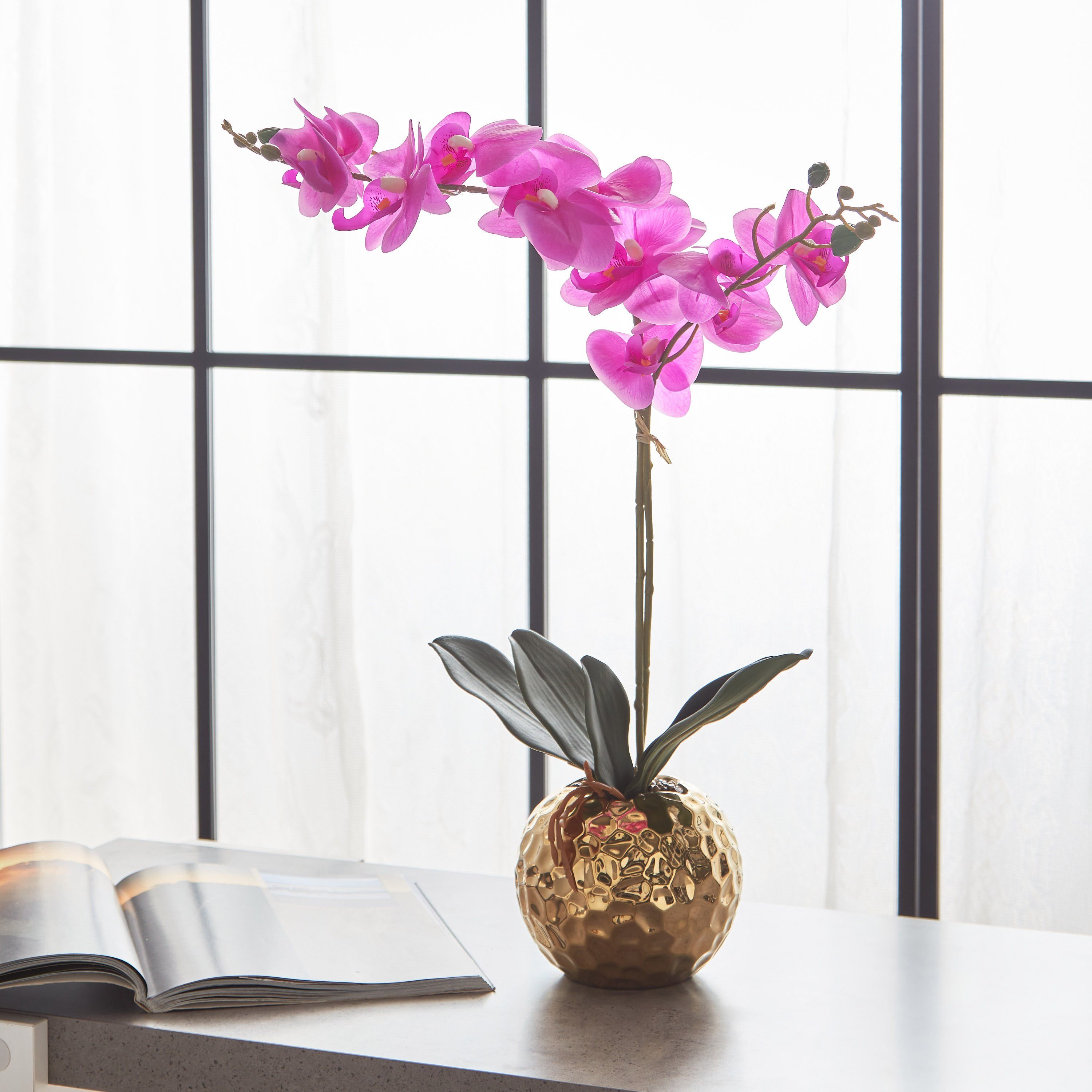 أزهار أوركيد في إناء زرع سيراميك مطلي من أليسا - 65 سم-hbxdecorandfurnishings-homeaccessories-artificialflowersandplants-image-1