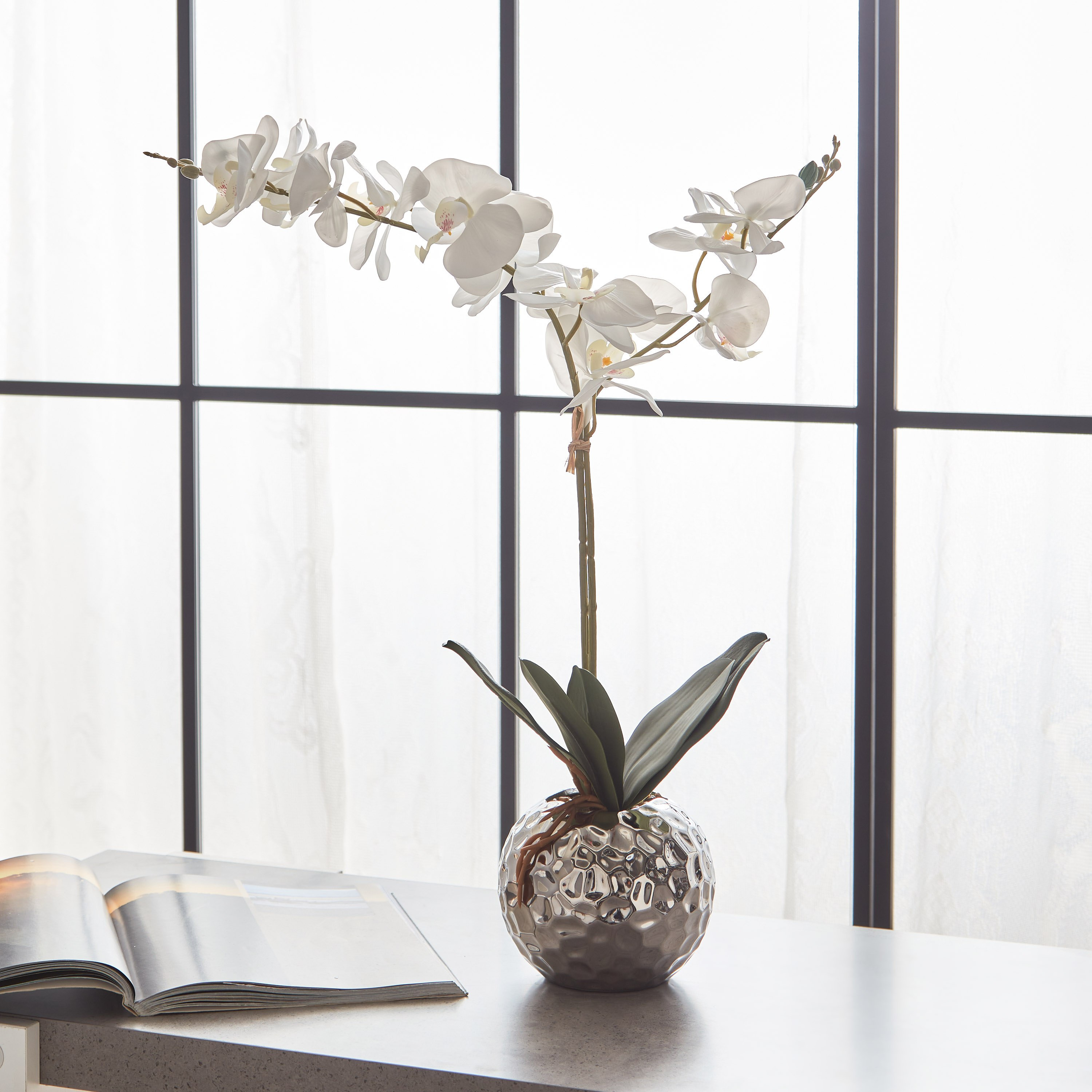 أزهار أوركيد بيضاء في إناء زرع سيراميك مطلي من أليسا - 65 سم-hbxdecorandfurnishings-homeaccessories-artificialflowersandplants-image-1