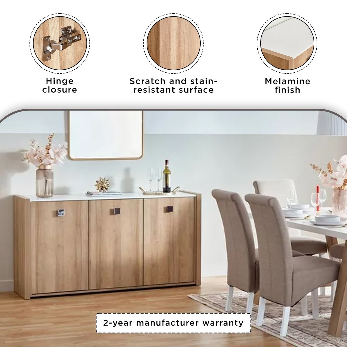خزانة بوفيه جانبية بـ3 أبواب من كامبريدج -hbxfurniture-diningroom-buffetsandsideboards-image-4