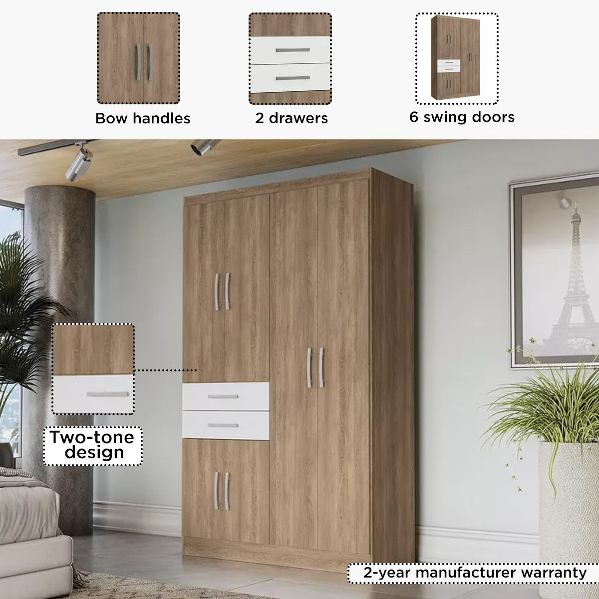 خزانة ملابس 6 أبواب ودرجين - فورتاليزا لويس من موڤو-hbxfurniture-wardrobes-image-8