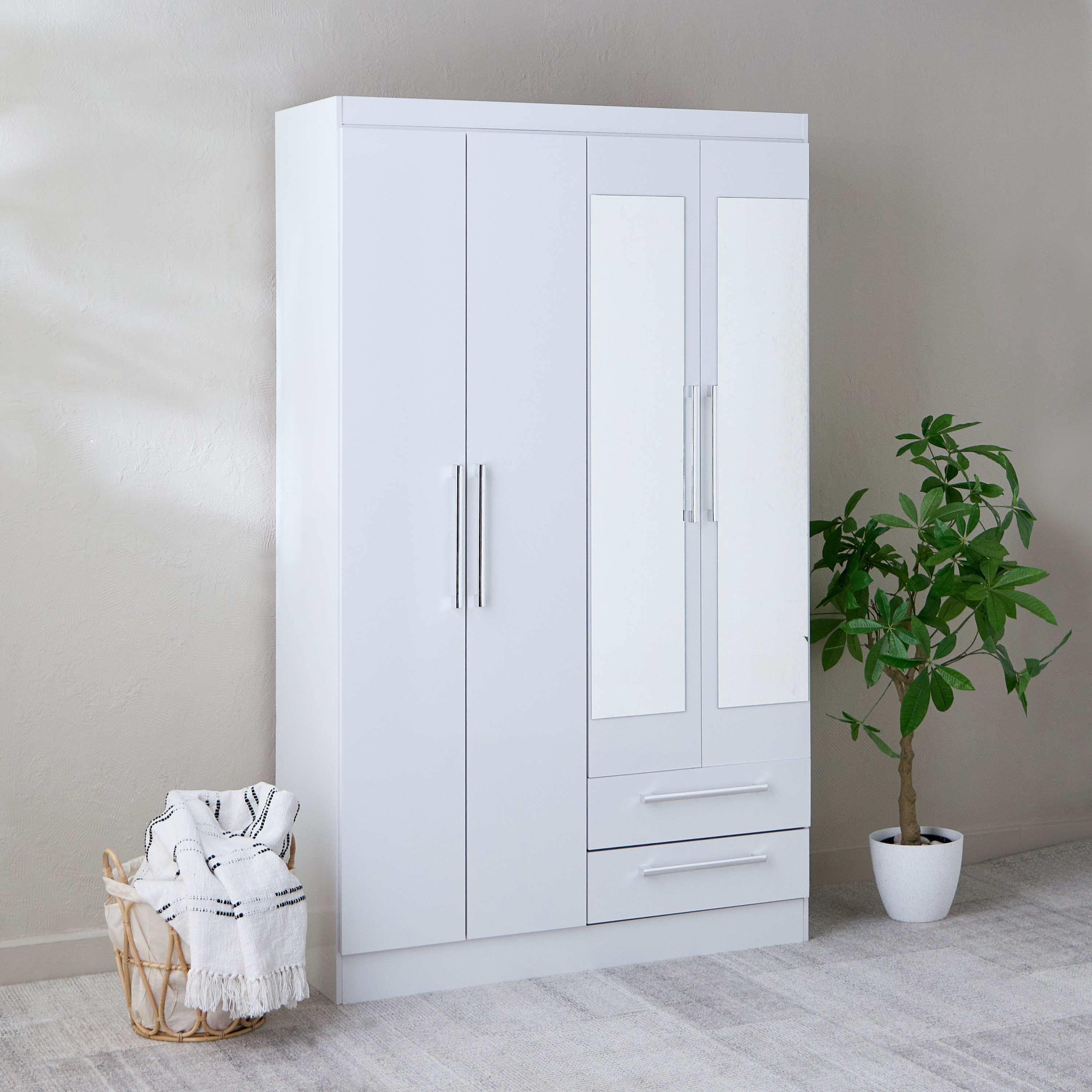 خزانة ملابس صغيرة 4 أبواب ودرجين و 2 مرايا من لوندرينا-hbxfurniture-wardrobes-image-1