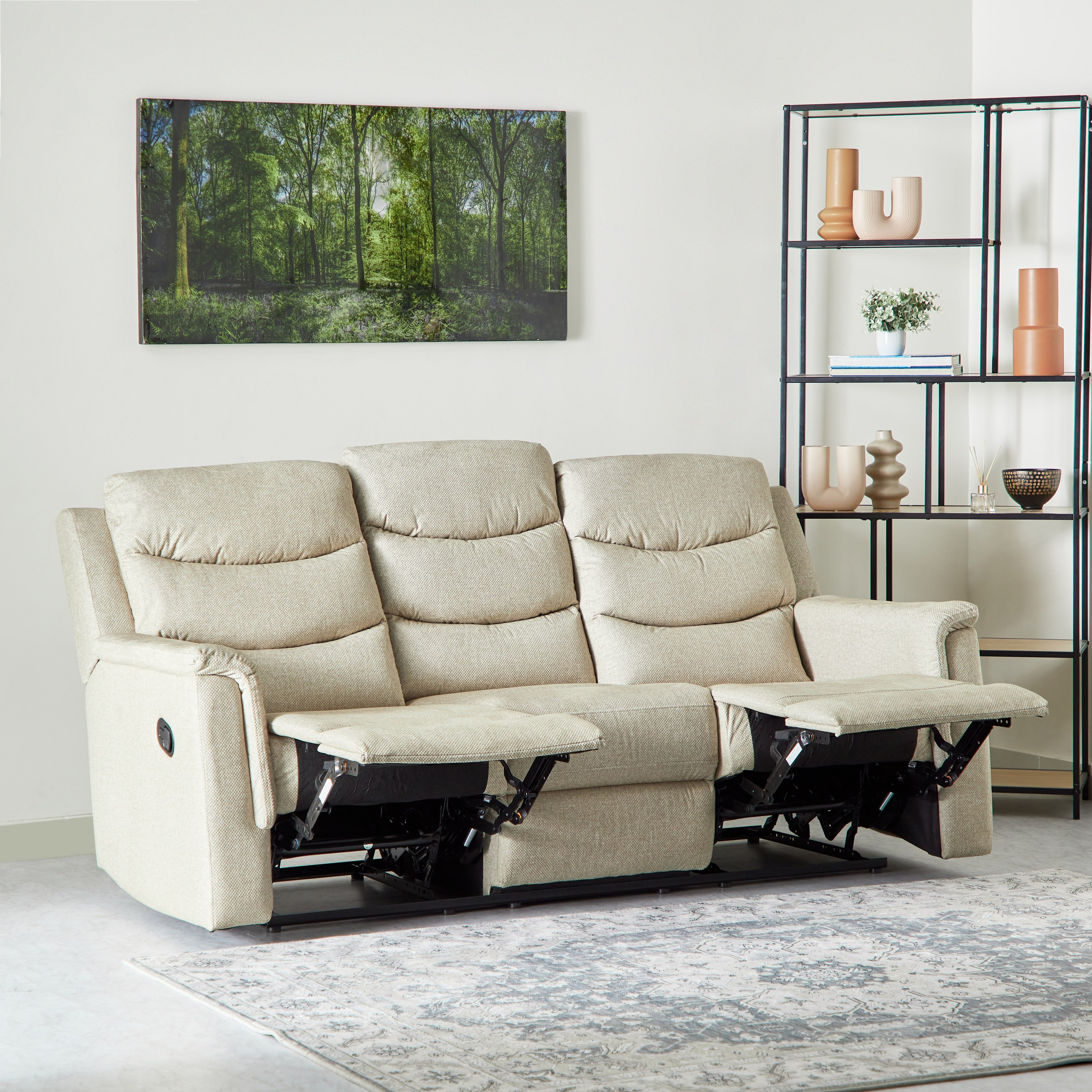 Reclining sofa with drop down outlet table