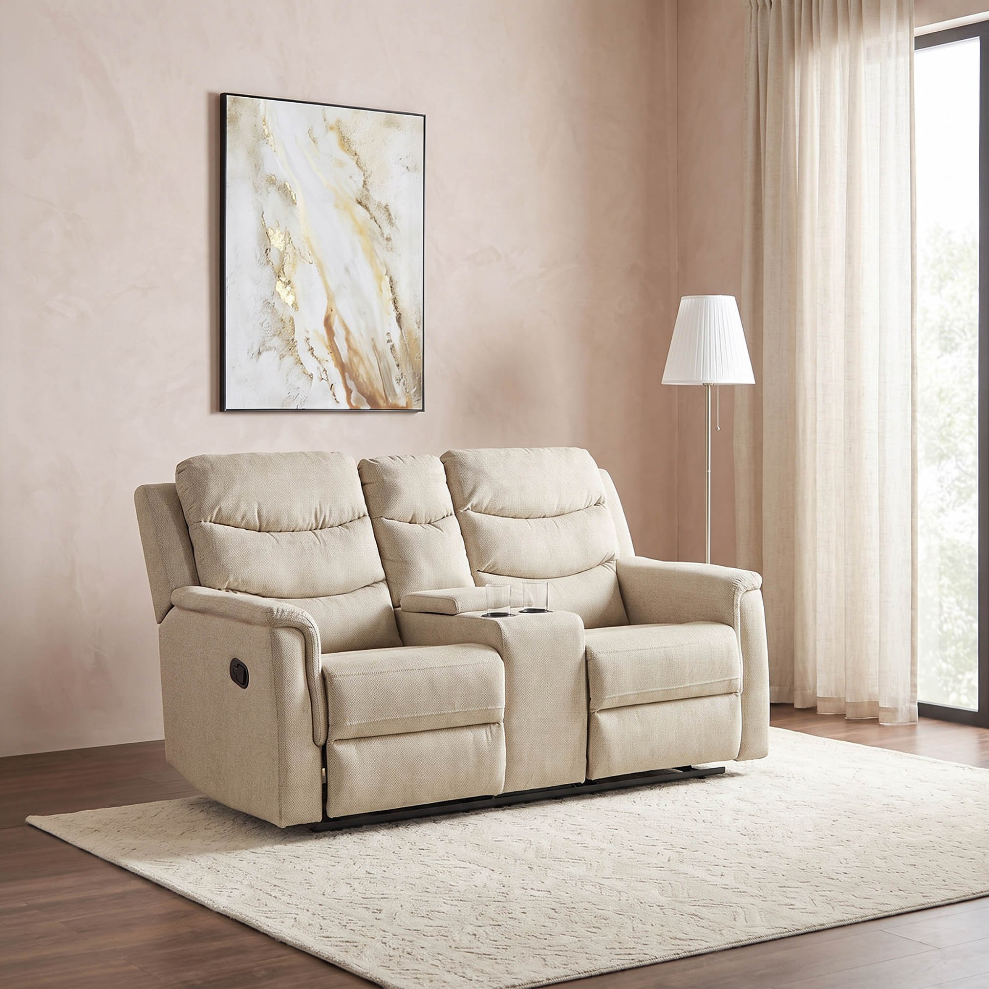 كنبة استرخاء قماش مقعدين مع طاولة كونسول وحامل أكواب من فاتيكان-hbxlivingroom-sofasandarmchairs-sofas-image-1