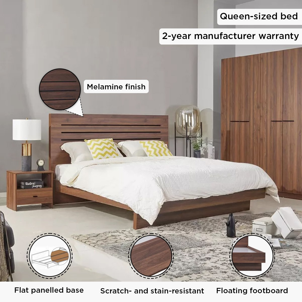 Patara Queen Bed with Floating Footboard - 150x200 cm-hbxbedroom-bedsandbedsets-beds-queen-image-10