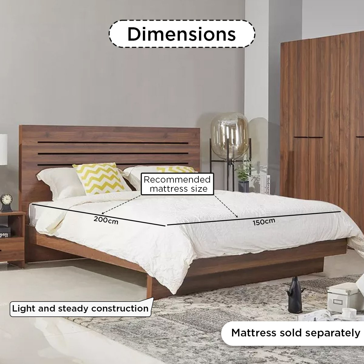 Patara Queen Bed with Floating Footboard - 150x200 cm-hbxbedroom-bedsandbedsets-beds-queen-image-9