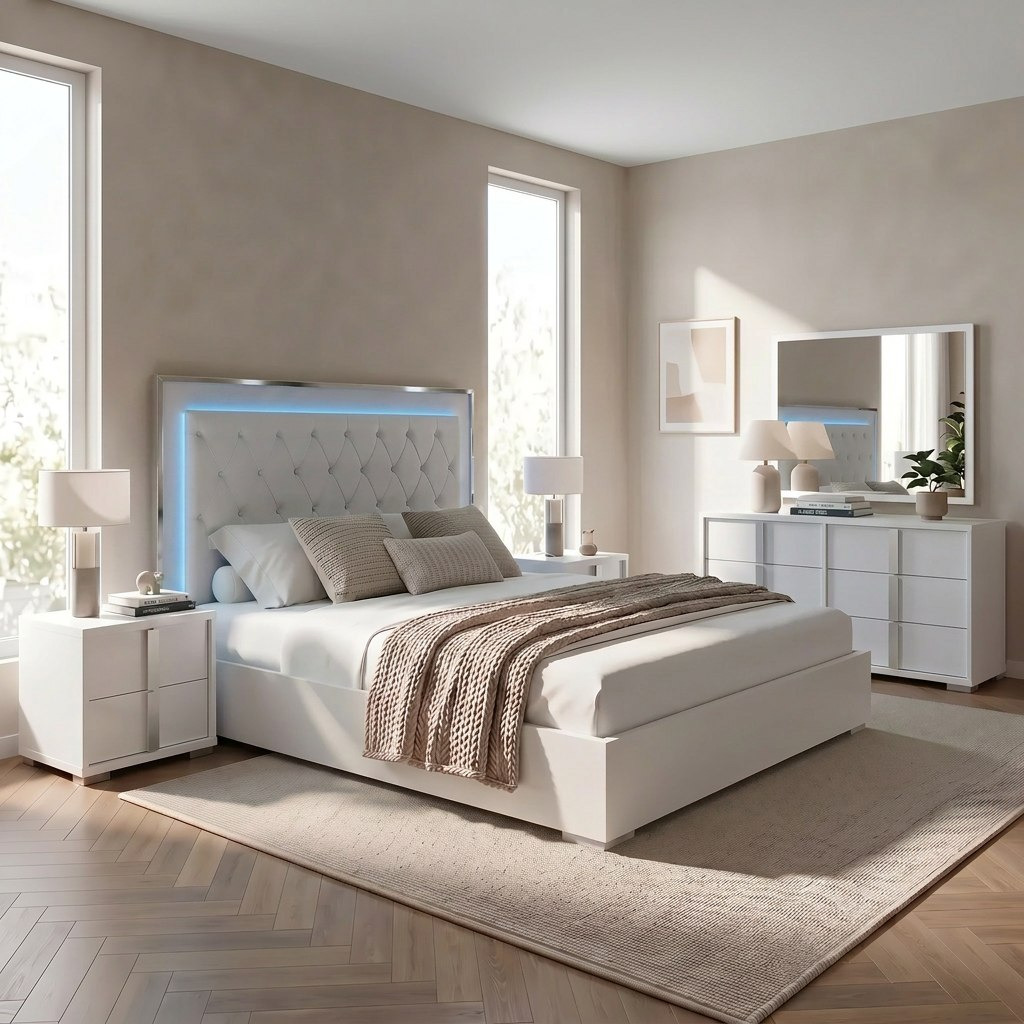 Solitaire Upholstered Headboard 5-Piece Super King Bedroom Set - 200x200 cm