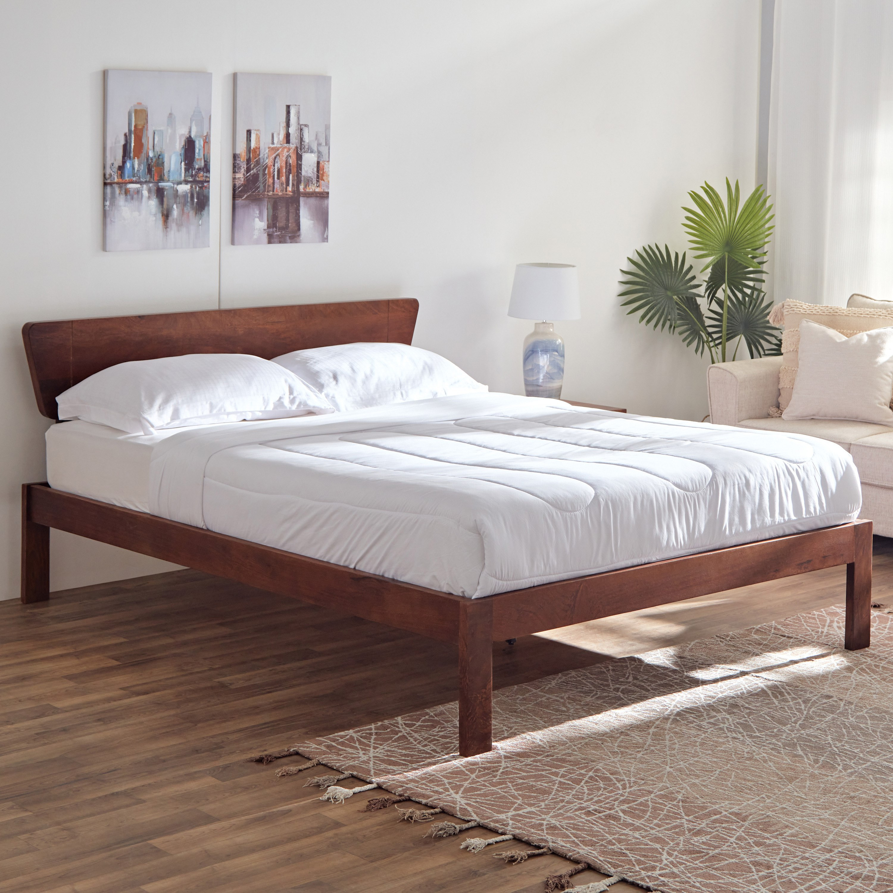 Wooden queen deals bed