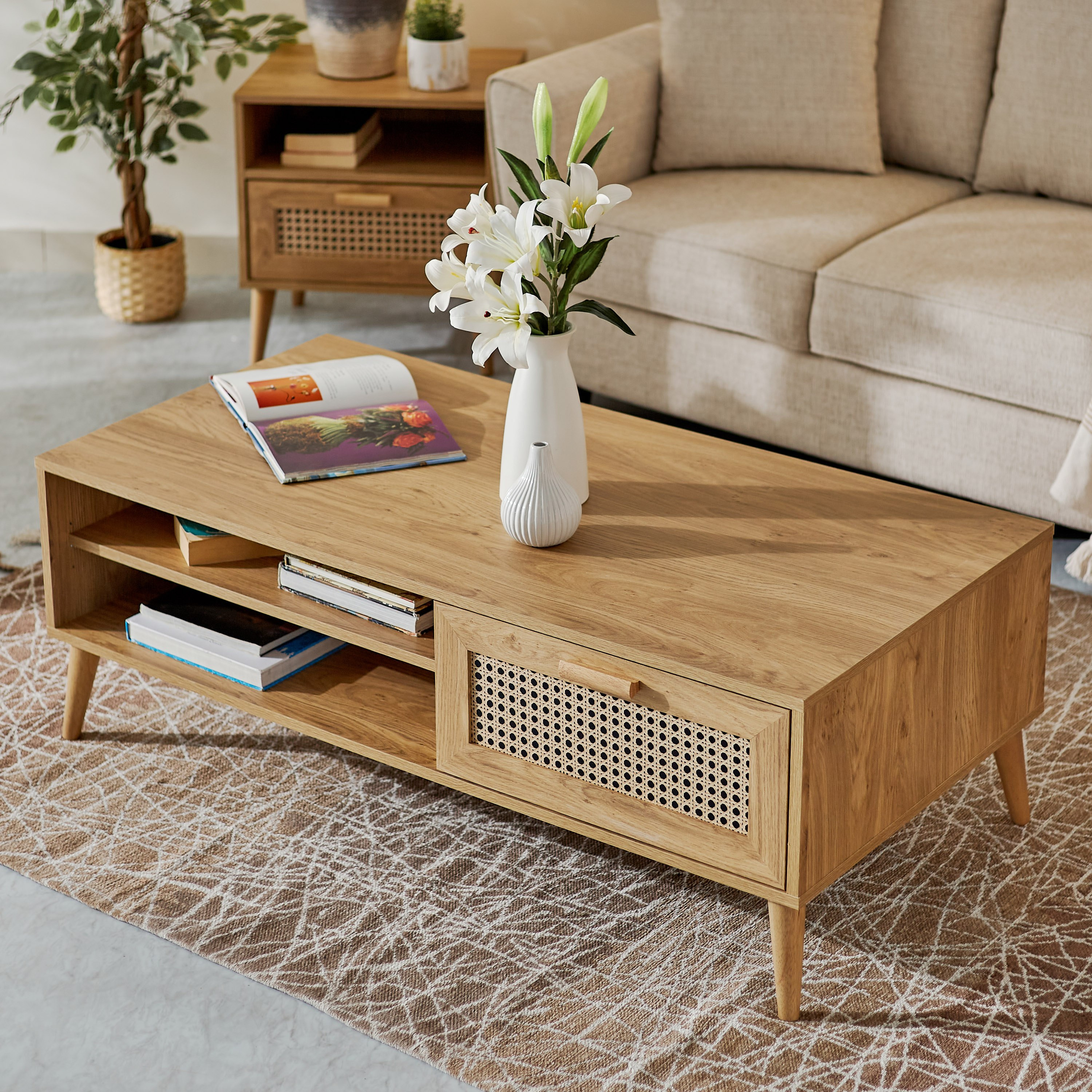 Rectangular rattan coffee deals table