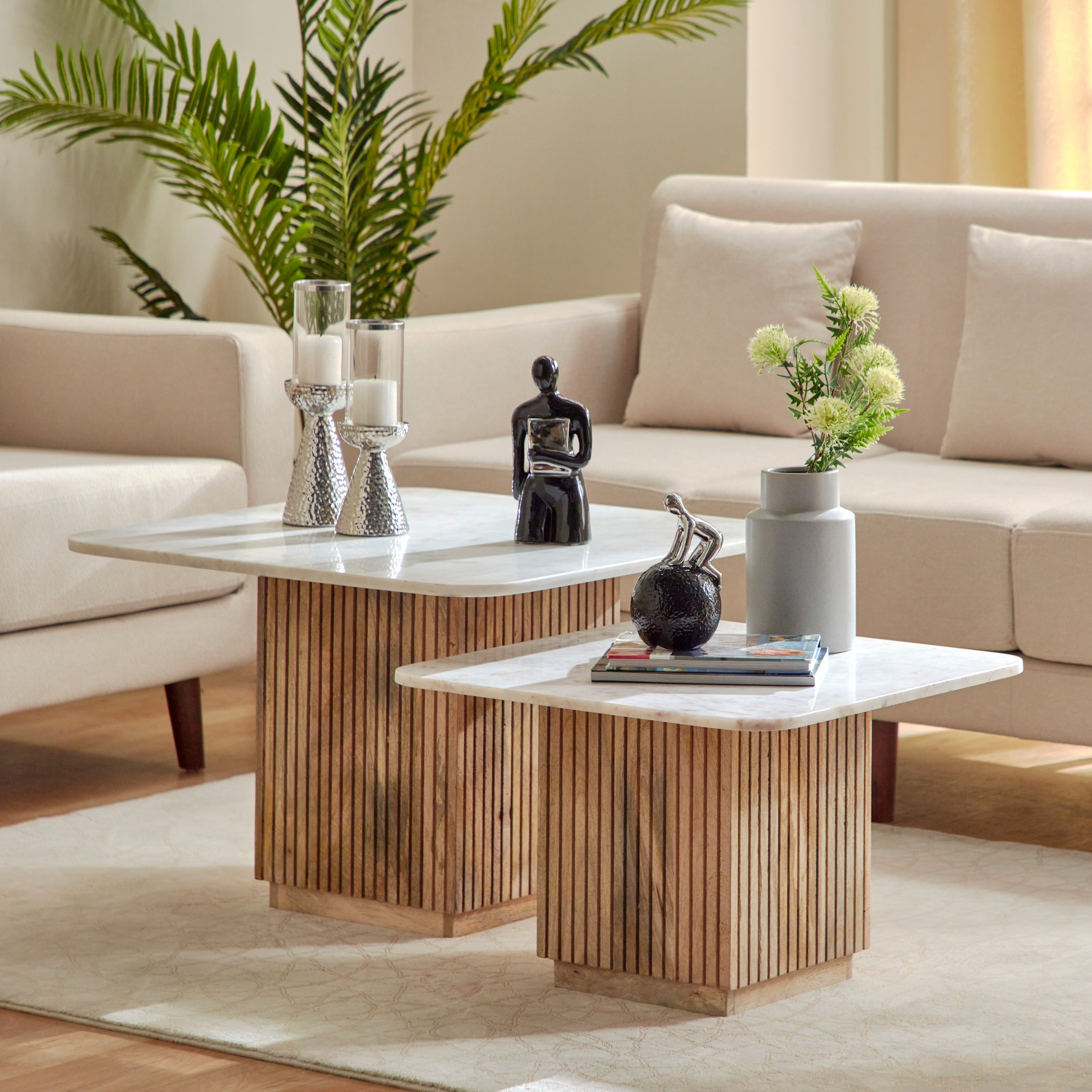 Fluted wood coffee deals table