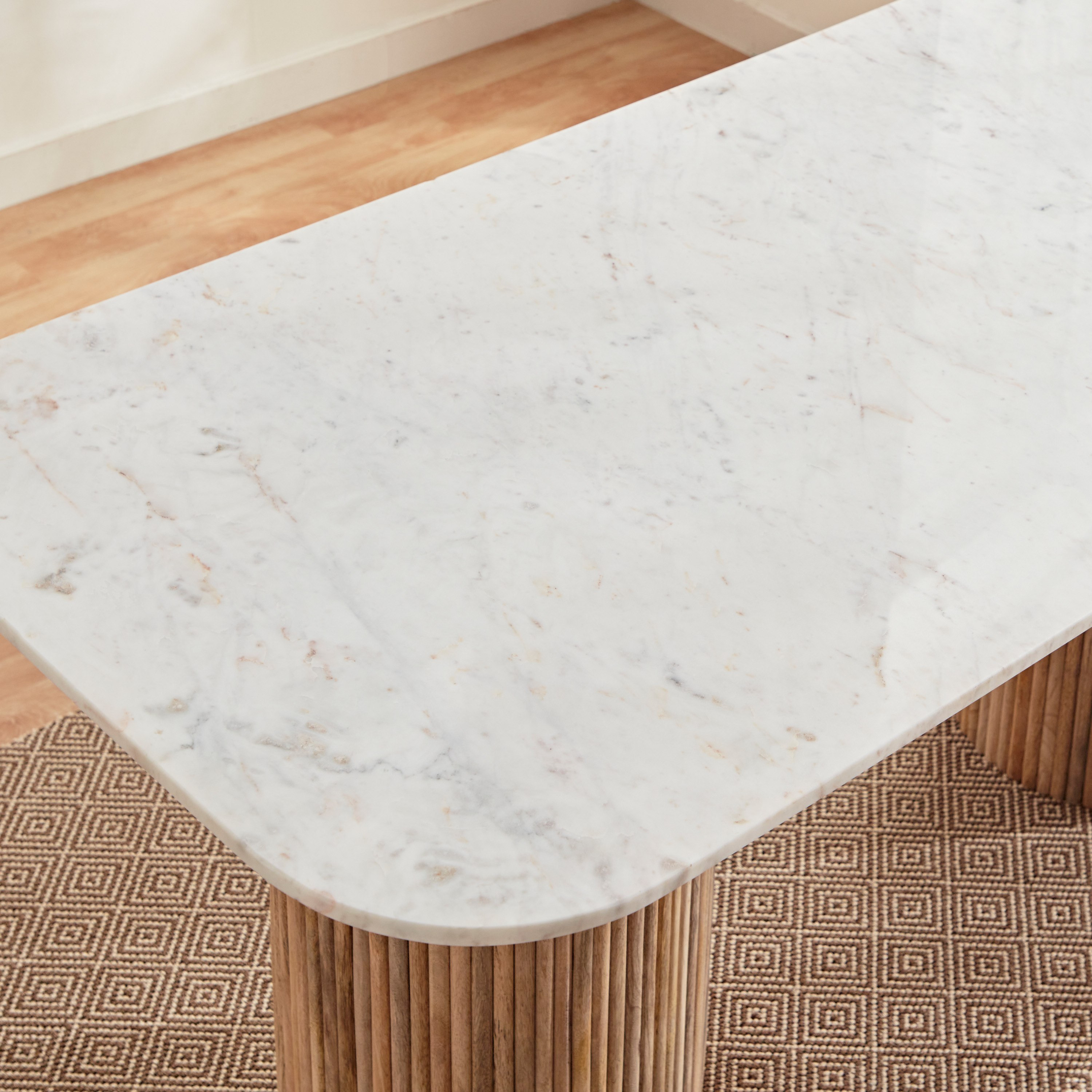 Fluted 6-Seater Marble Top and Solid Wood Dining Table-hbxdiningroom-diningtablesandsets-diningtables-sixseater-image-4