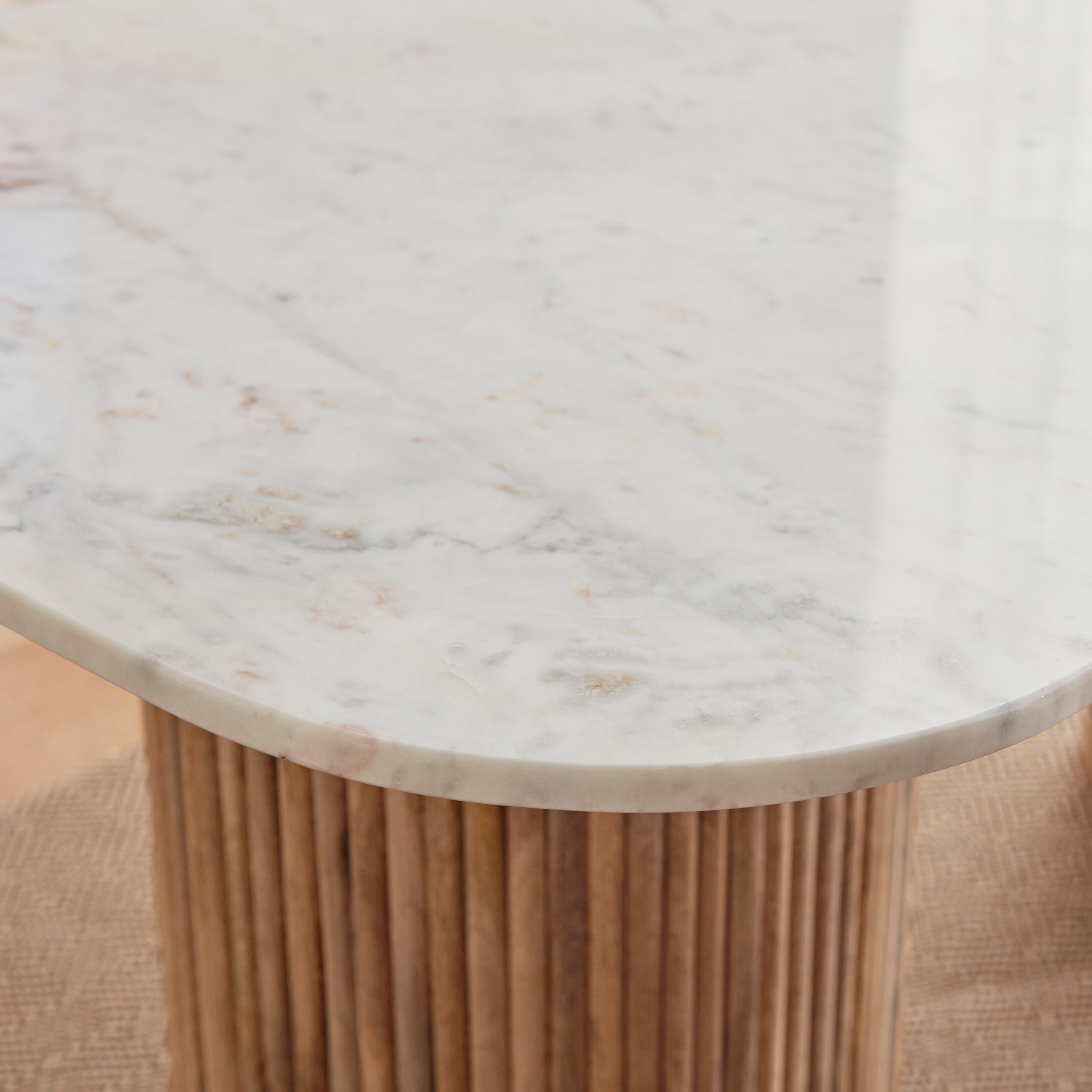 Fluted 6-Seater Marble Top and Solid Wood Dining Table-hbxdiningroom-diningtablesandsets-diningtables-sixseater-image-5