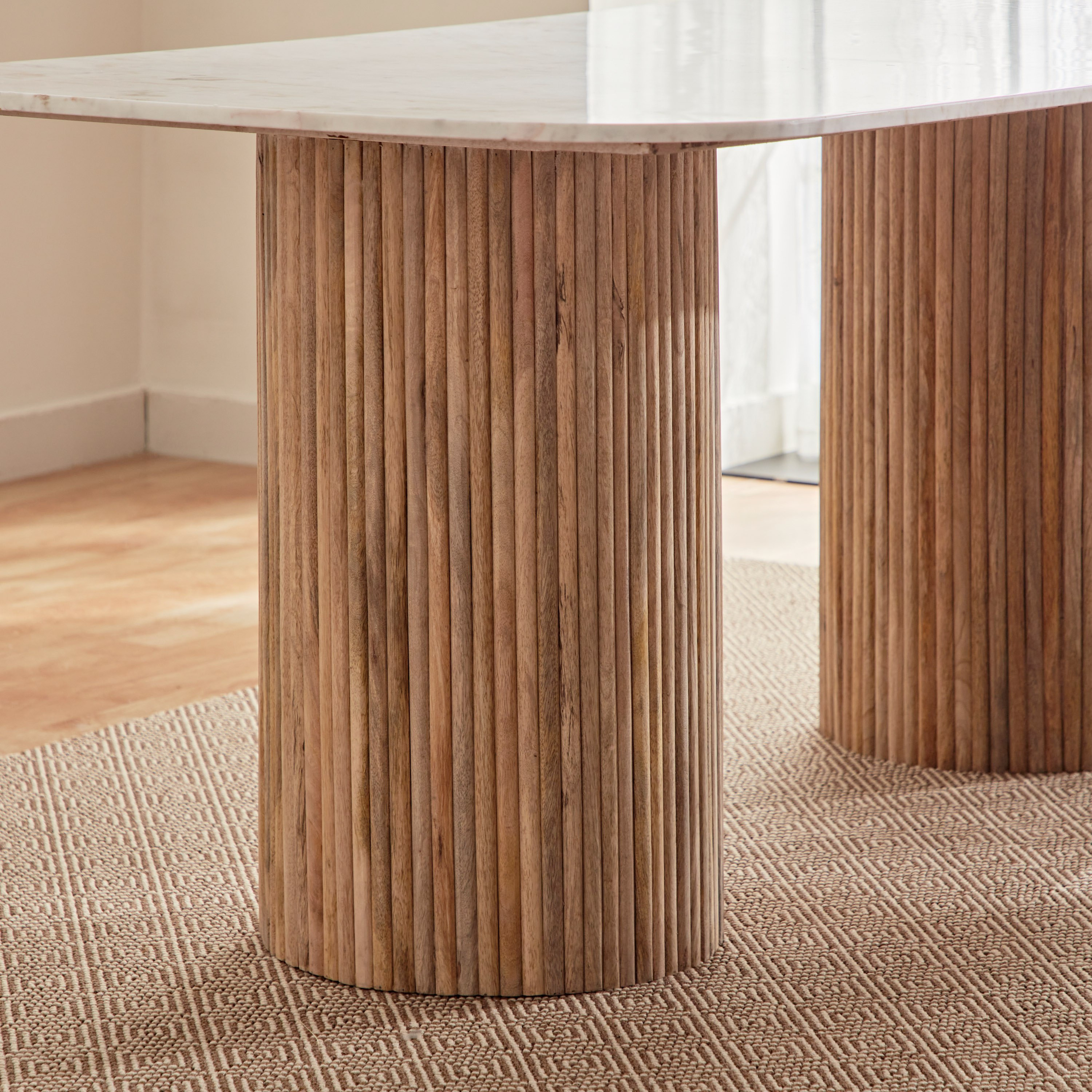 Fluted 6-Seater Marble Top and Solid Wood Dining Table-hbxdiningroom-diningtablesandsets-diningtables-sixseater-image-6