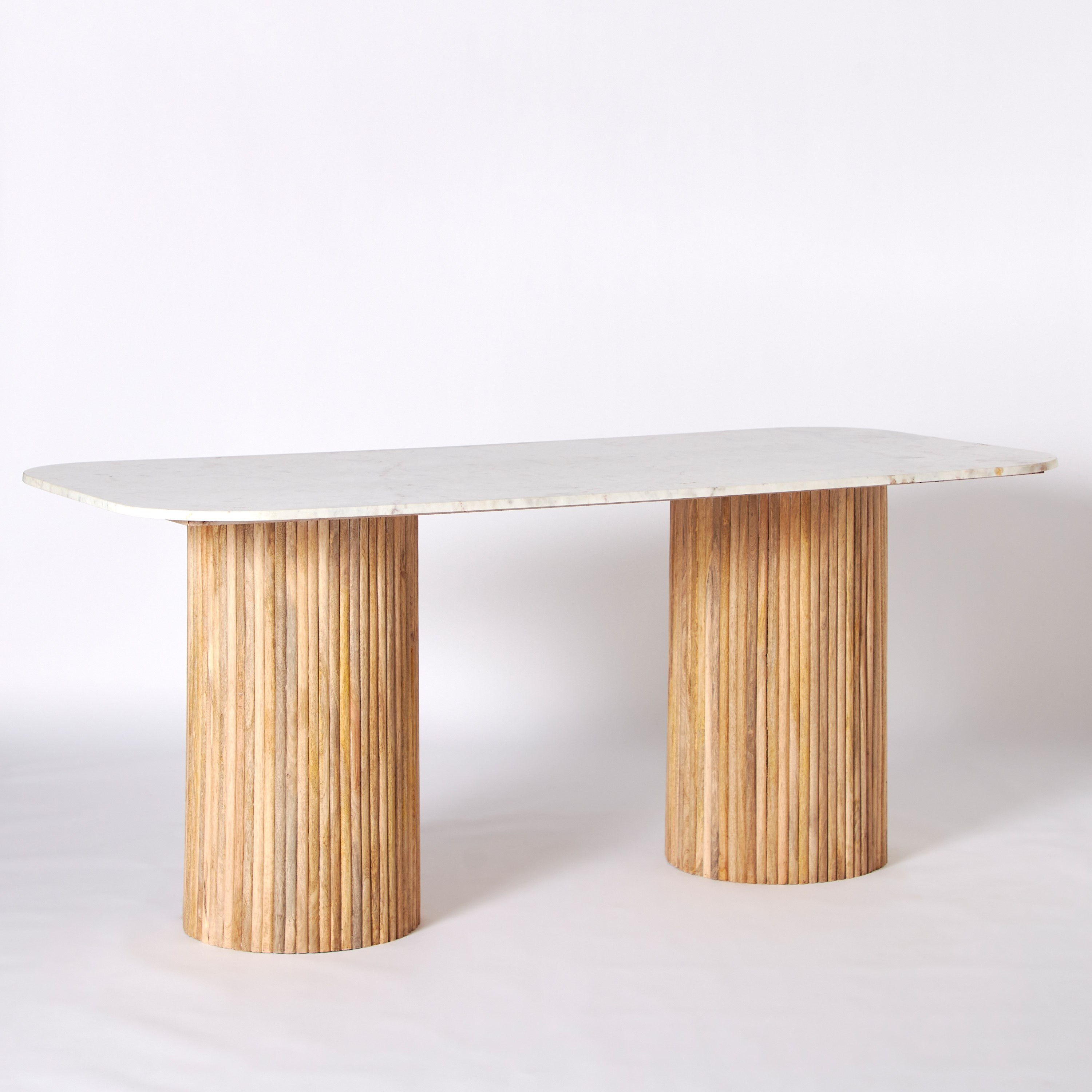 Fluted 6-Seater Marble Top and Solid Wood Dining Table-hbxdiningroom-diningtablesandsets-diningtables-sixseater-image-8