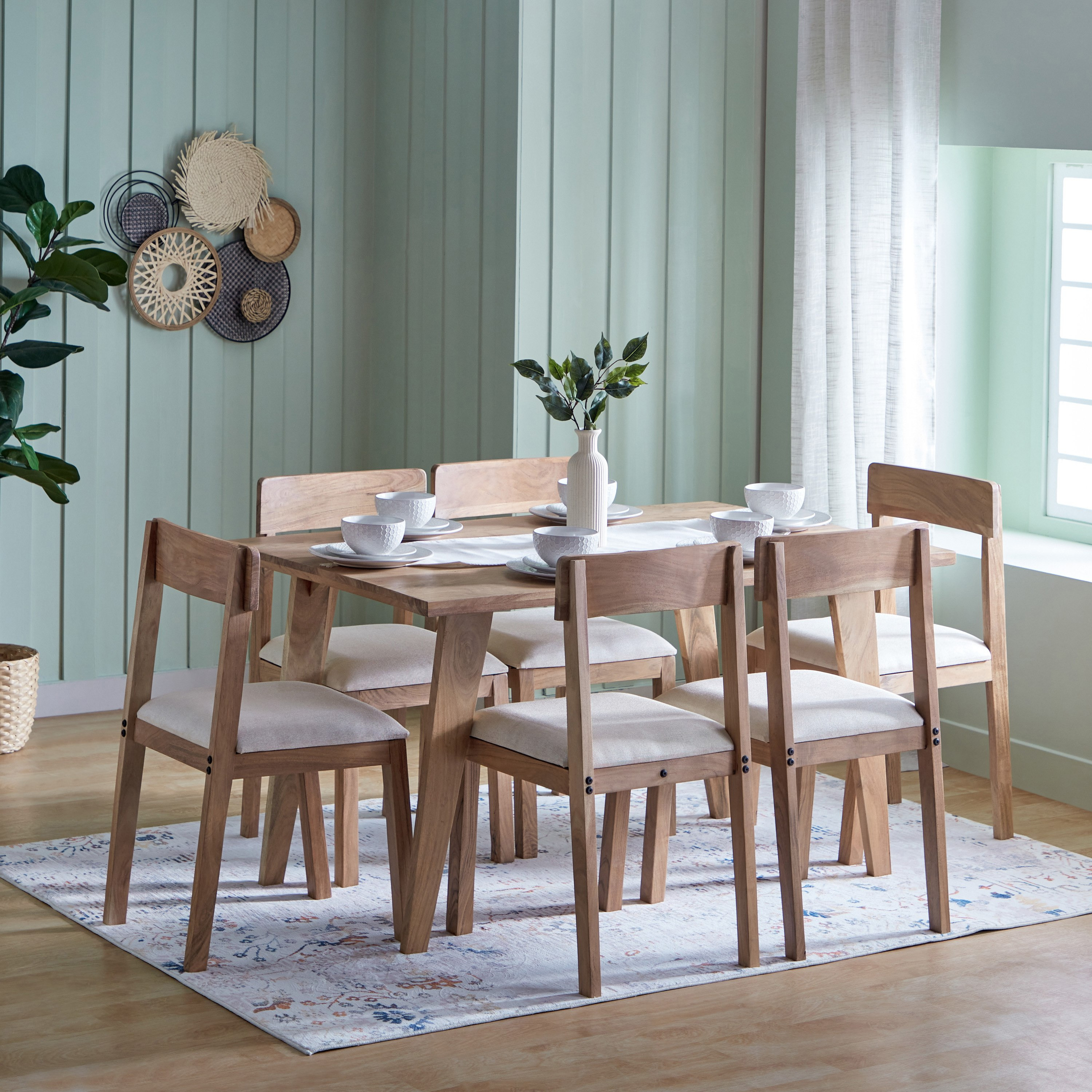 Buy Asher 6-Seater Solid Wood Dining Set Online in UAE | Homebox