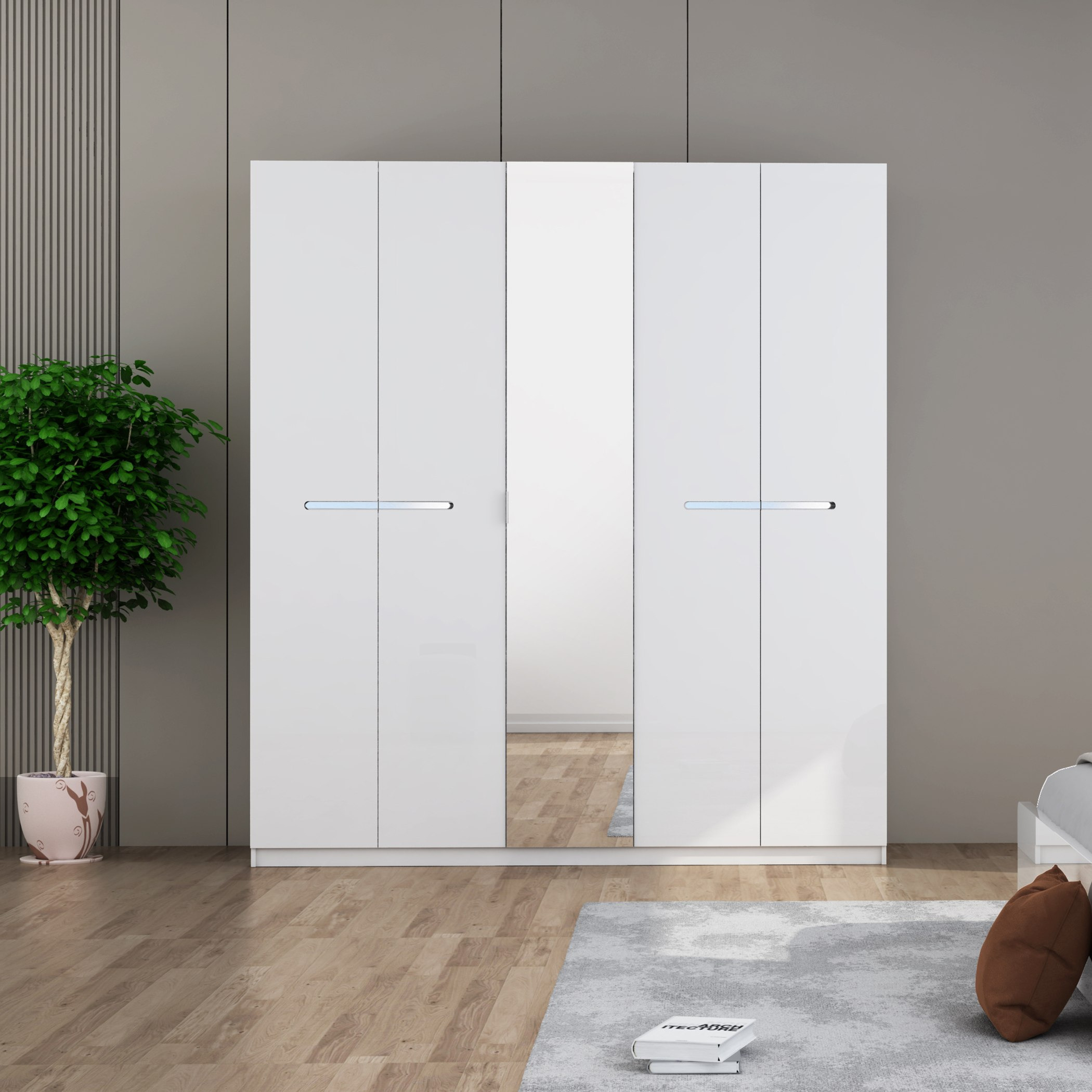 خزانة ملابس 5 أبواب بمرآة من سانتوريني-hbxfurniture-wardrobes-image-1