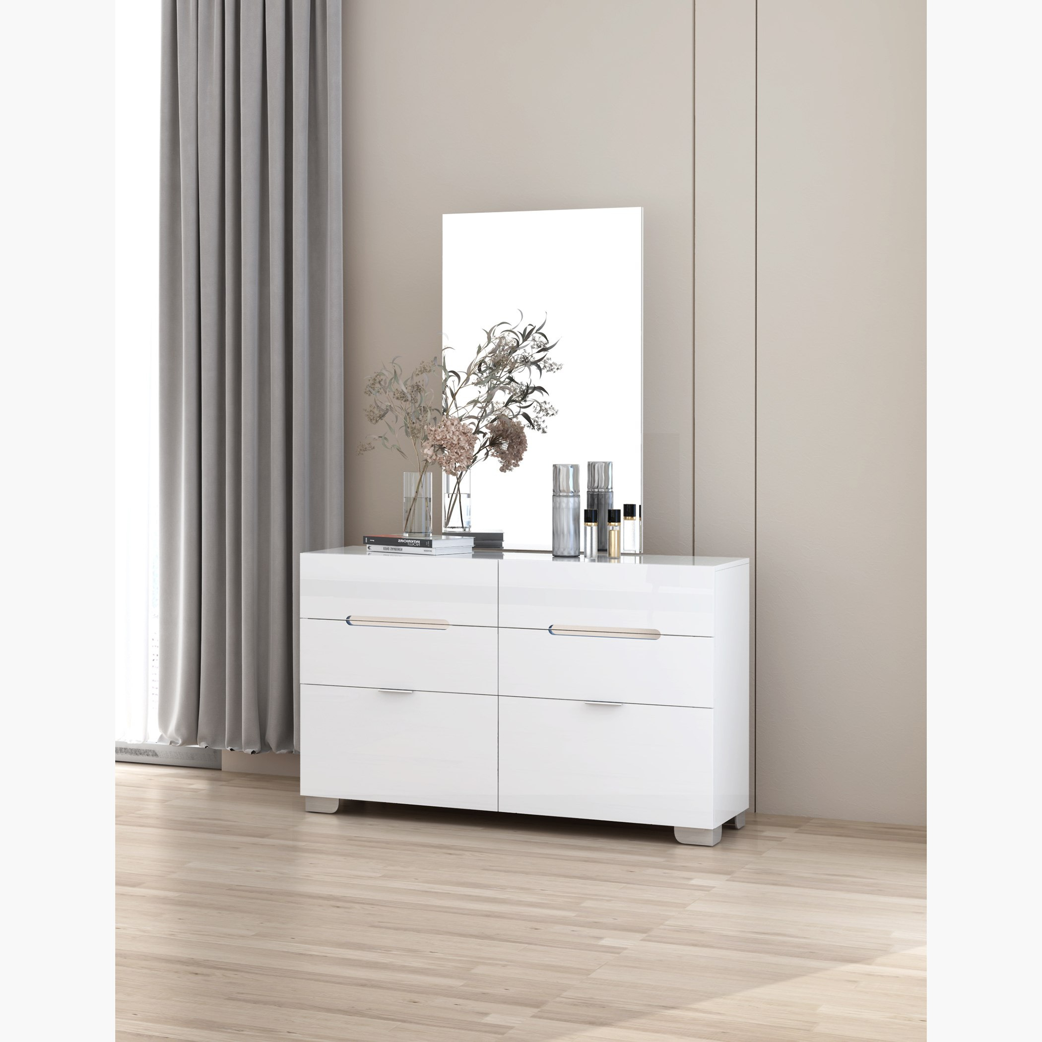 طقم غرفة نوم كينج فائقة اللمعان 5 قطع من سانتوريني - 180x200 سم-hbxbedroom-bedsandbedsets-bedroomsets-king-image-6