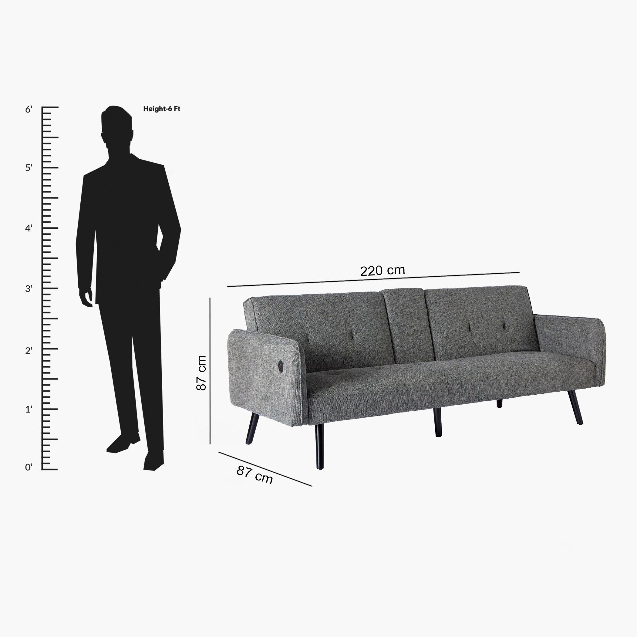 كنبة سرير قماش 3 مقاعد مع حامل أكواب وشاحن يو إس بي من دالتون-hbxfurniture-sofasandarmchairs-sofabeds-image-16