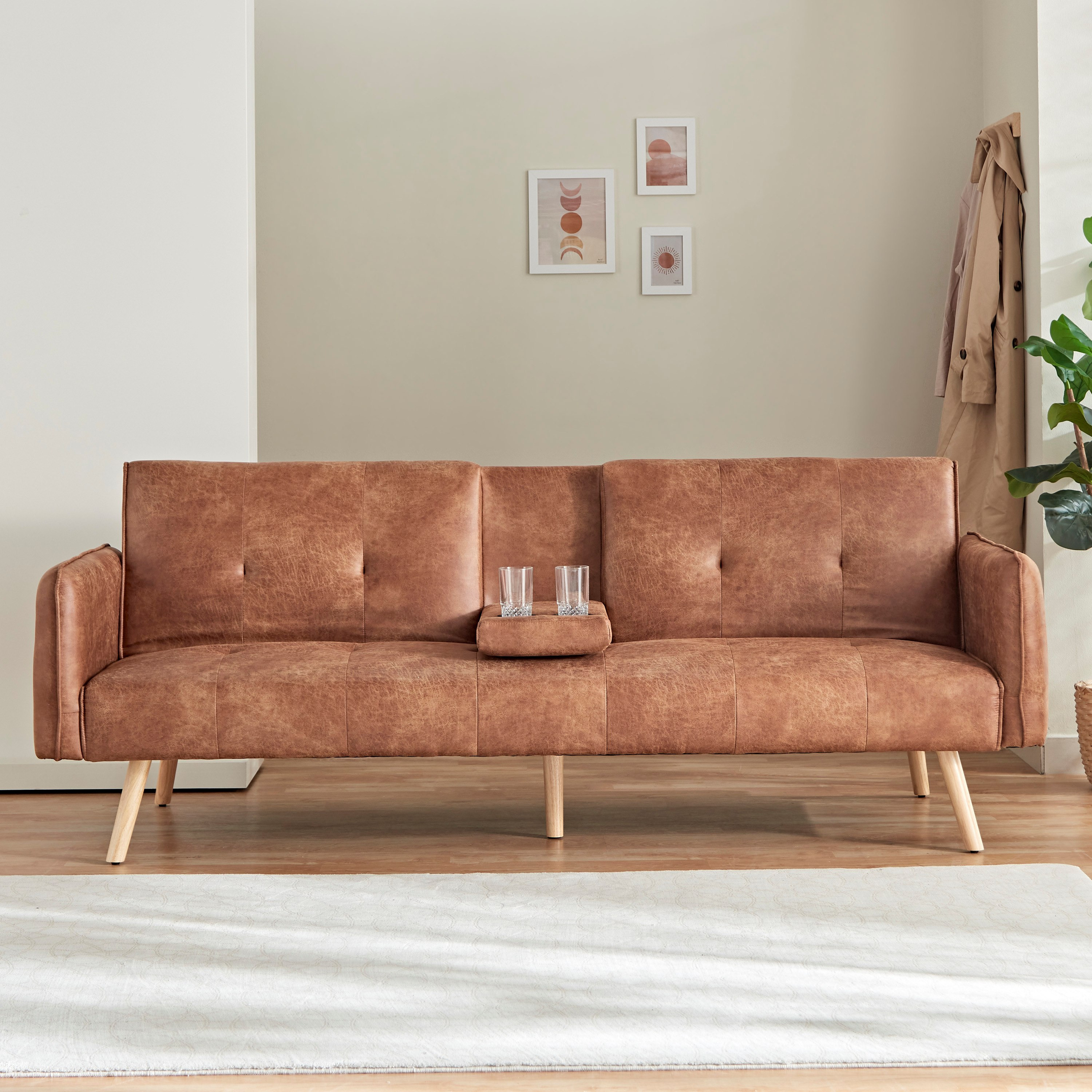 Leather convertible store sofa