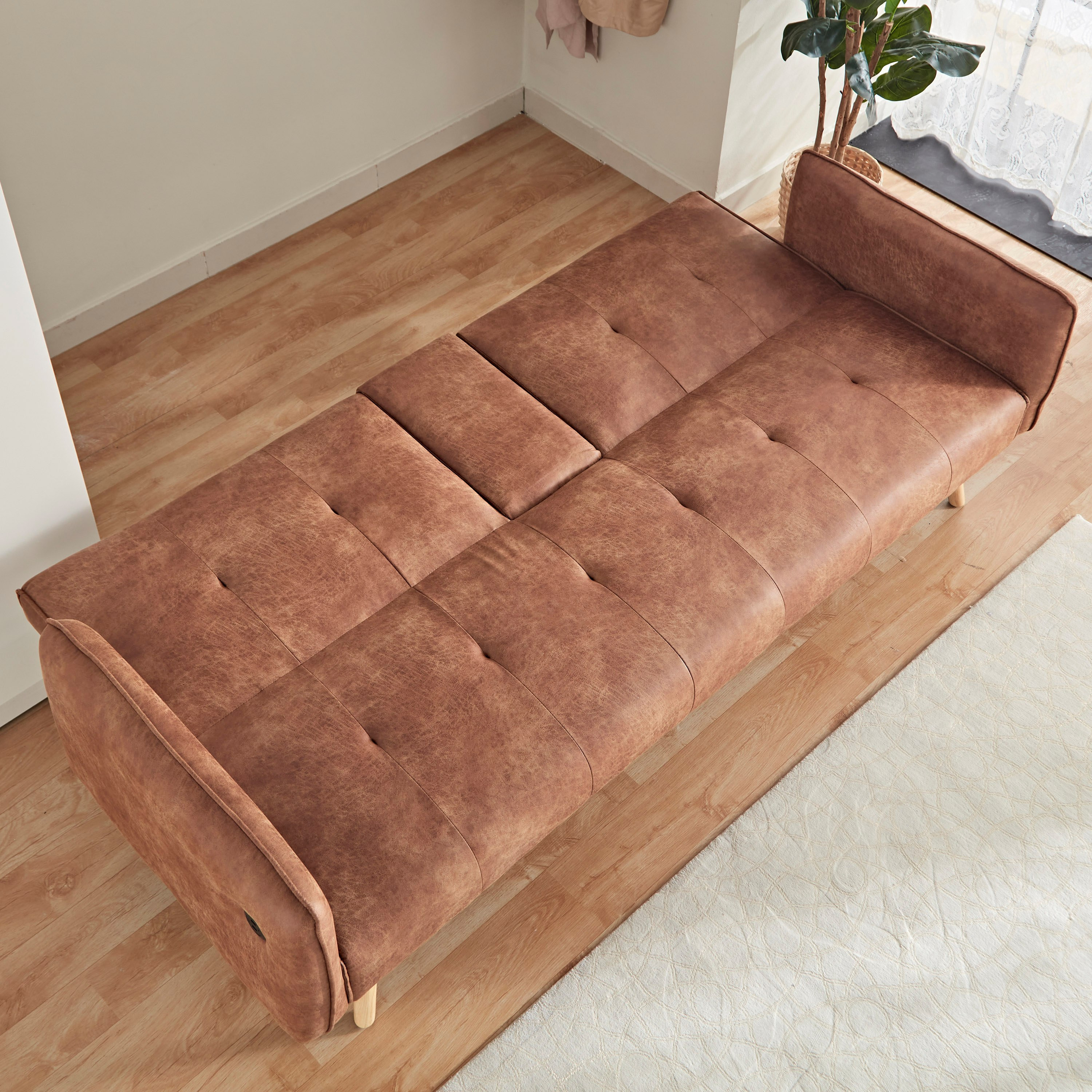 كنبة سرير جلد صناعي 3 مقاعد مع حامل أكواب منسدل وشاحن يو إس بي من دالتون-hbxfurniture-sofasandarmchairs-sofabeds-image-5