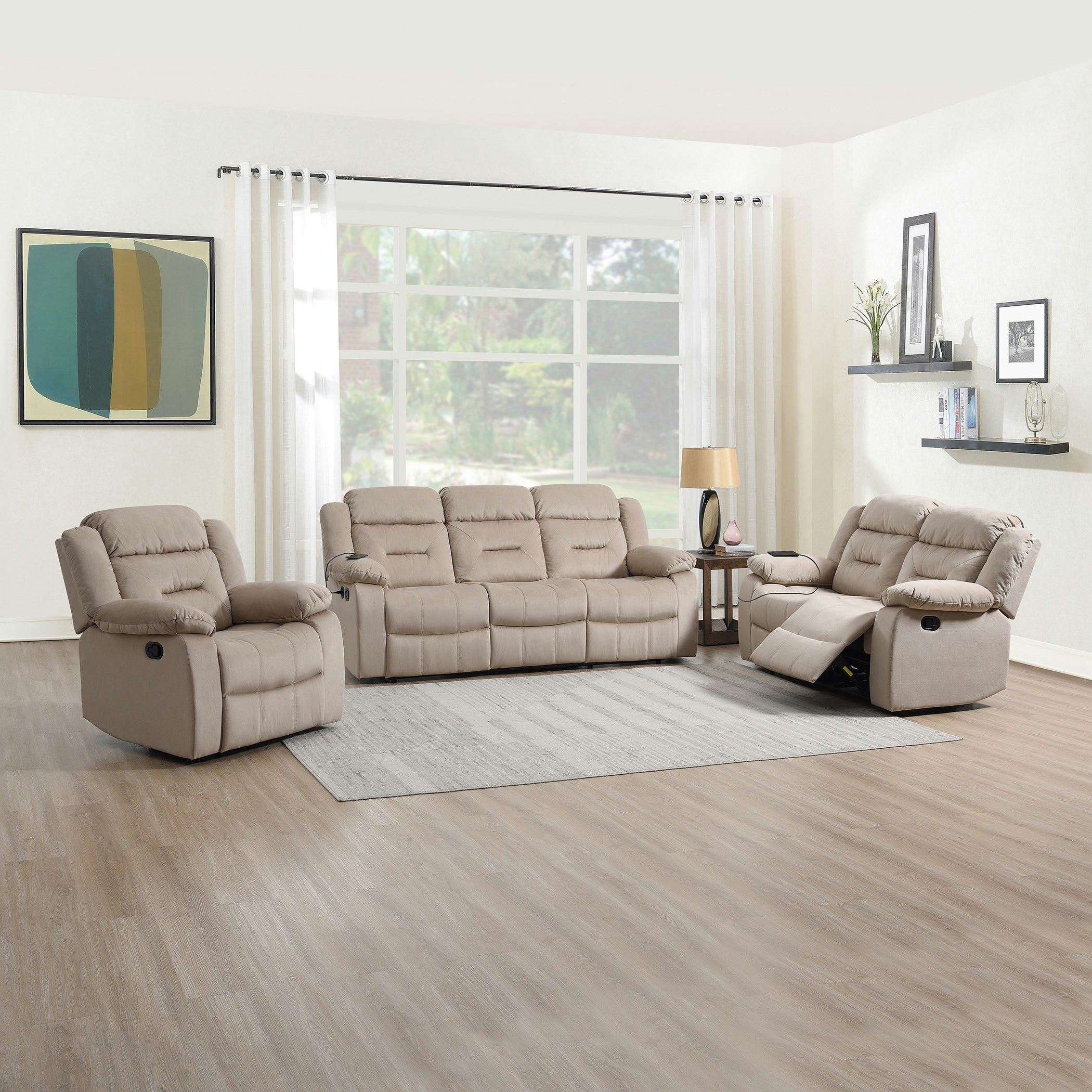 Beige recliner best sale sofa set