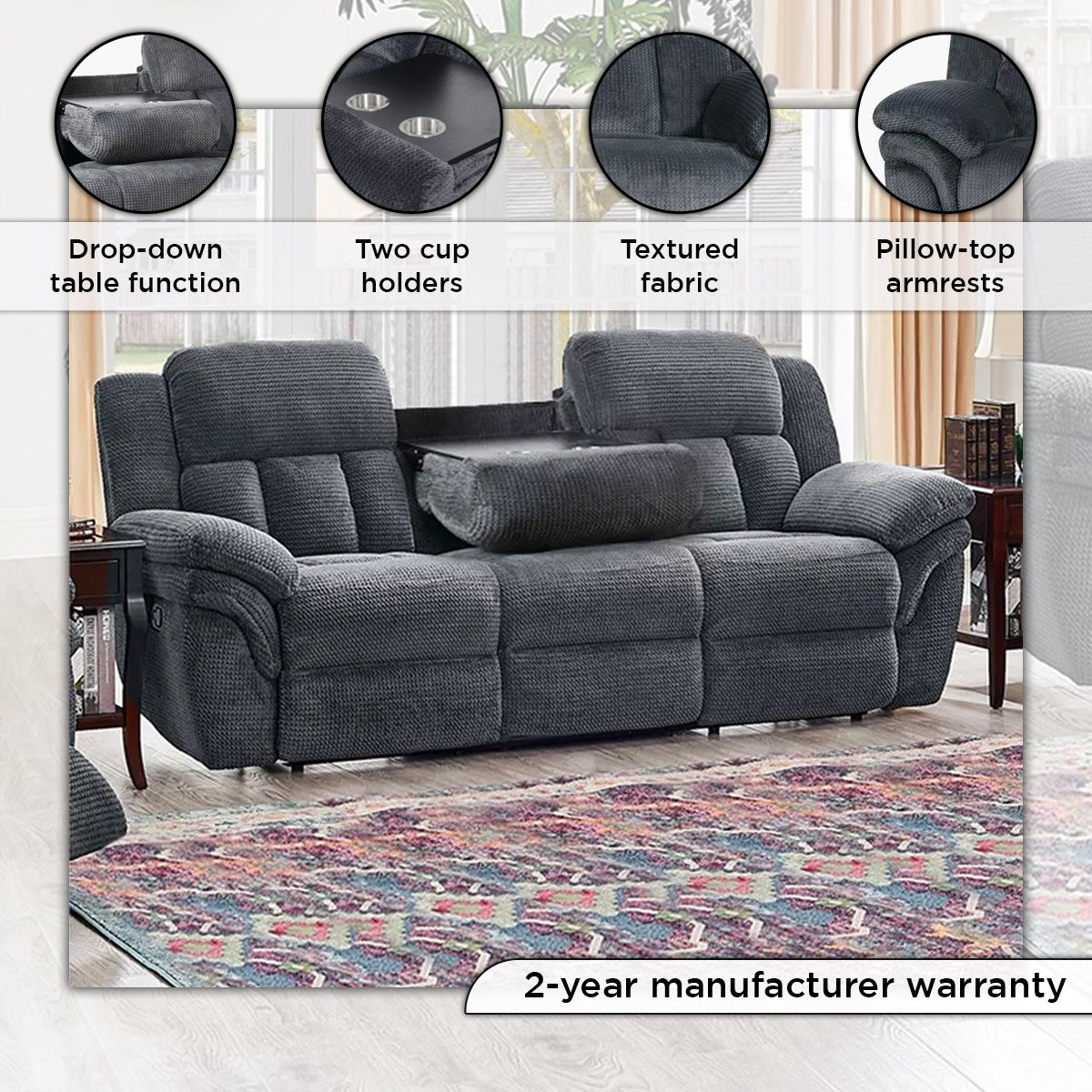 Stanford 3-Seater Fabric Recliner with Drop Down and 2 Cup Holders-hbxlivingroom-sofasandarmchairs-sofas-image-4