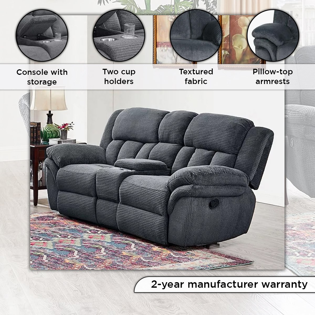 كنبة استرخاء 2 مقاعد مع طاولة كونسول و2 حاملات أكواب من ستانفورد-hbxlivingroom-sofasandarmchairs-sofas-image-5