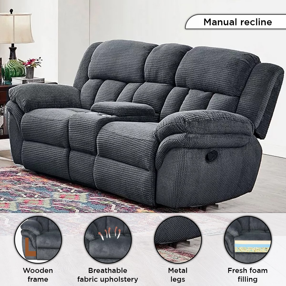 كنبة استرخاء 2 مقاعد مع طاولة كونسول و2 حاملات أكواب من ستانفورد-hbxlivingroom-sofasandarmchairs-sofas-image-6