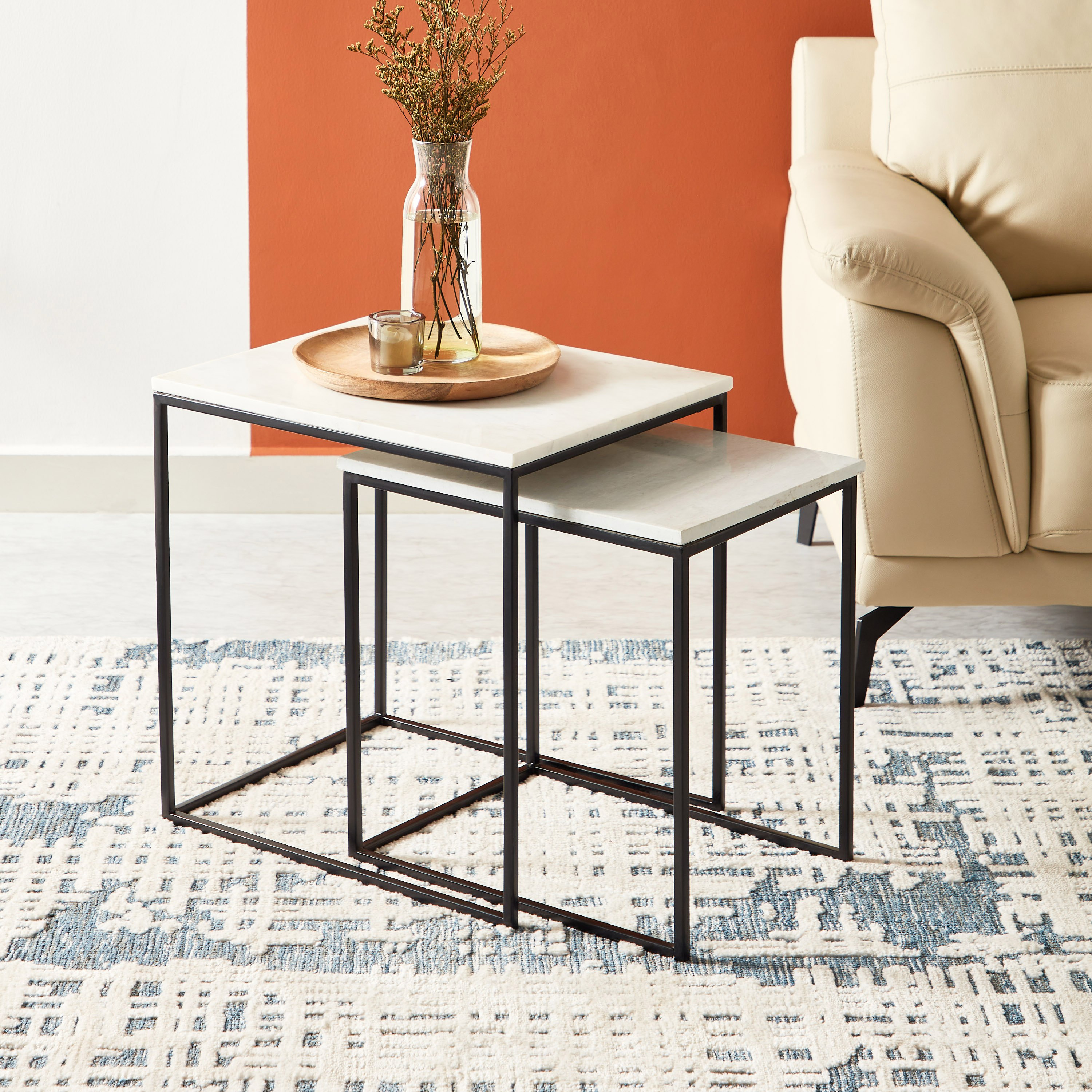 طقم طاولة جانبية من قطعتين بسطح من الرخام الأصلي - إيلين من فيندرا-hbxfurniture-livingroom-endtables-image-2
