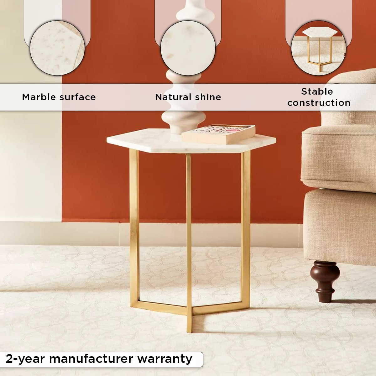 طاولة جانبية بسطح من الرخام الأصلي - ويلو-hbxfurniture-livingroom-endtables-image-4