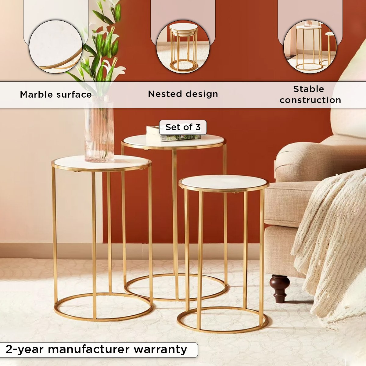 طقم طاولات متداخلة مستديرة من 3 قطع بسطح من الرخام الأصلي - ويلو-hbxfurniture-livingroom-nestingtables-image-4