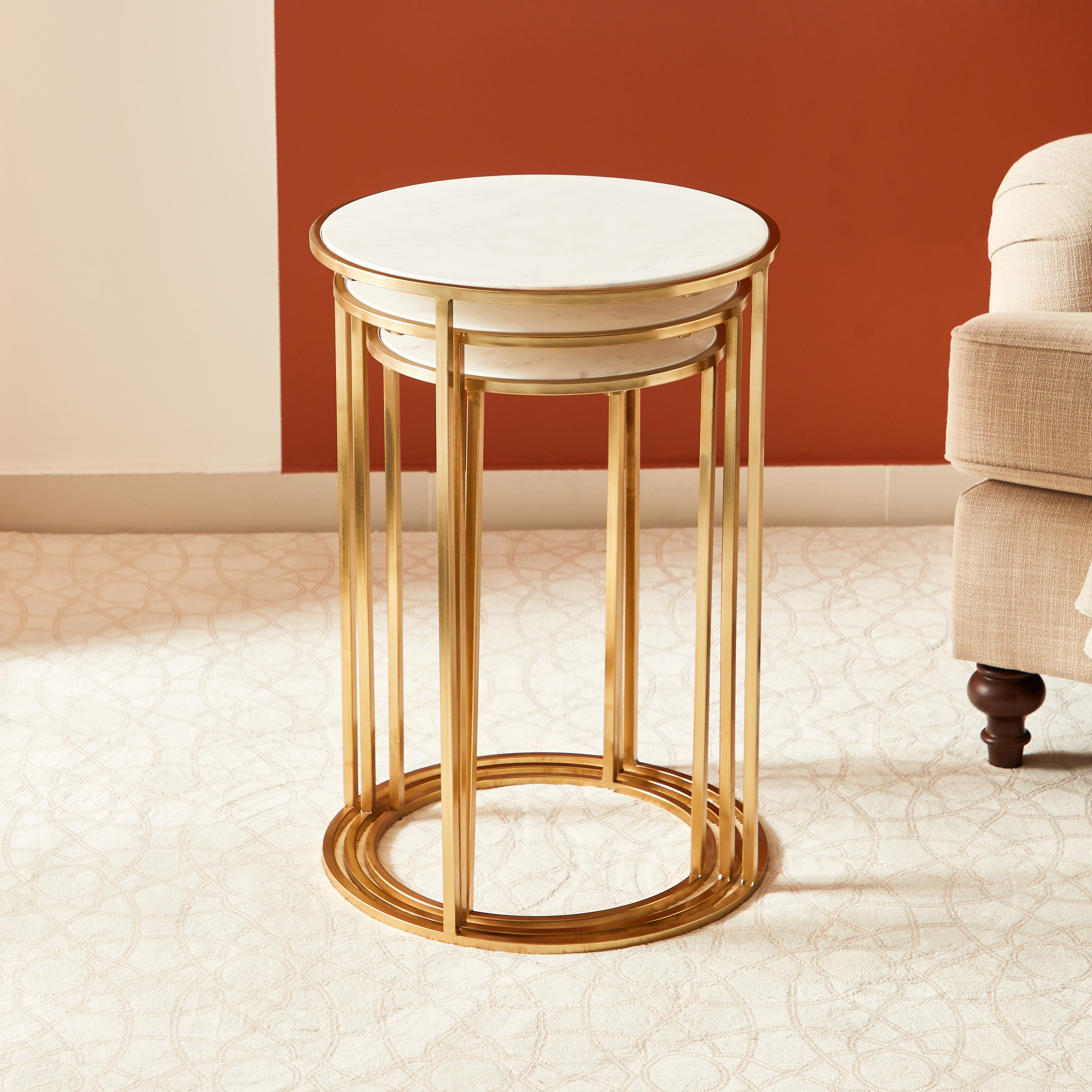 طقم طاولات متداخلة مستديرة من 3 قطع بسطح من الرخام الأصلي - ويلو-hbxfurniture-livingroom-nestingtables-image-3