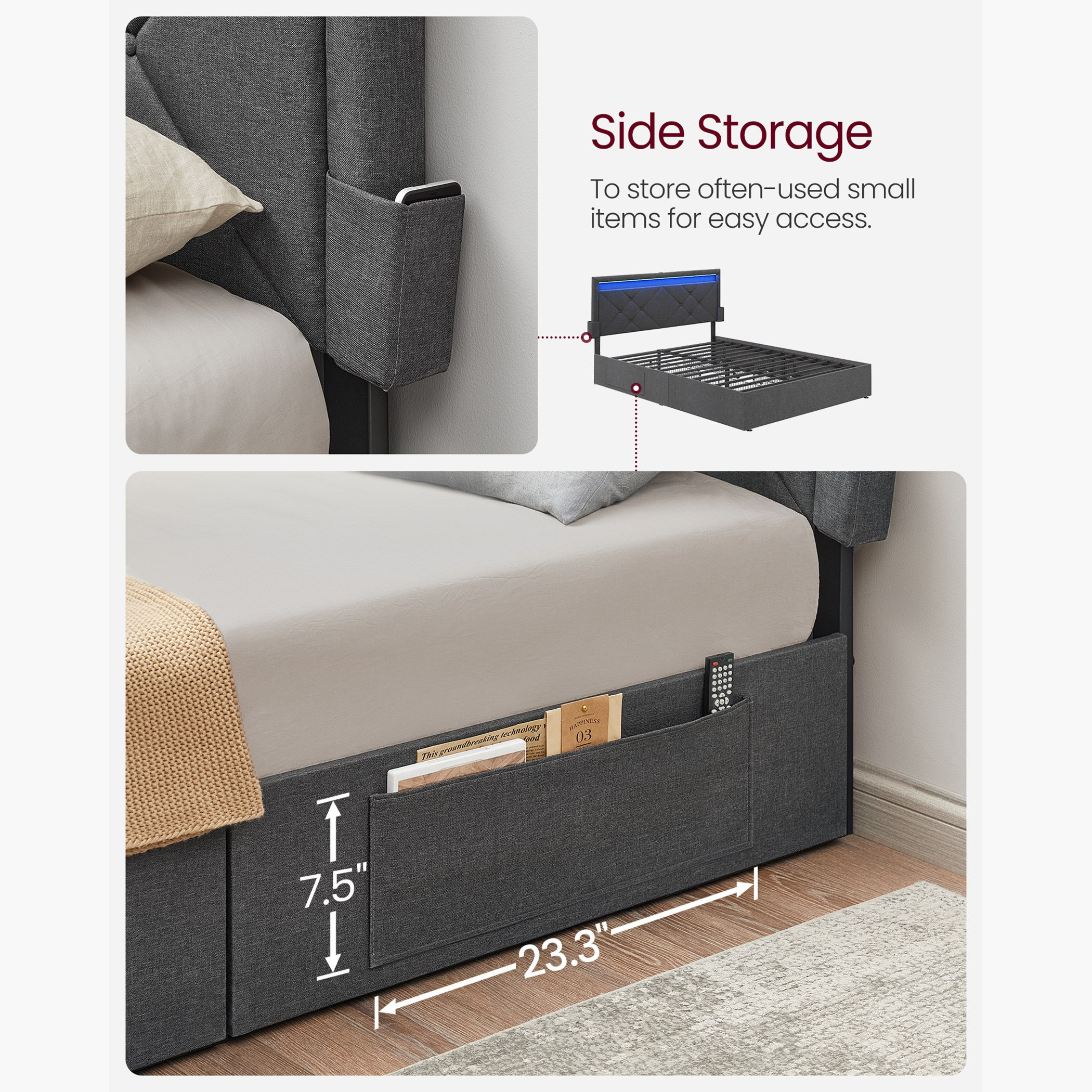 سرير كينج ذكي منجد 4 أدراج من أينشتاين - 150x200 سم-hbxbedroom-bedsandbedsets-beds-queen-image-3