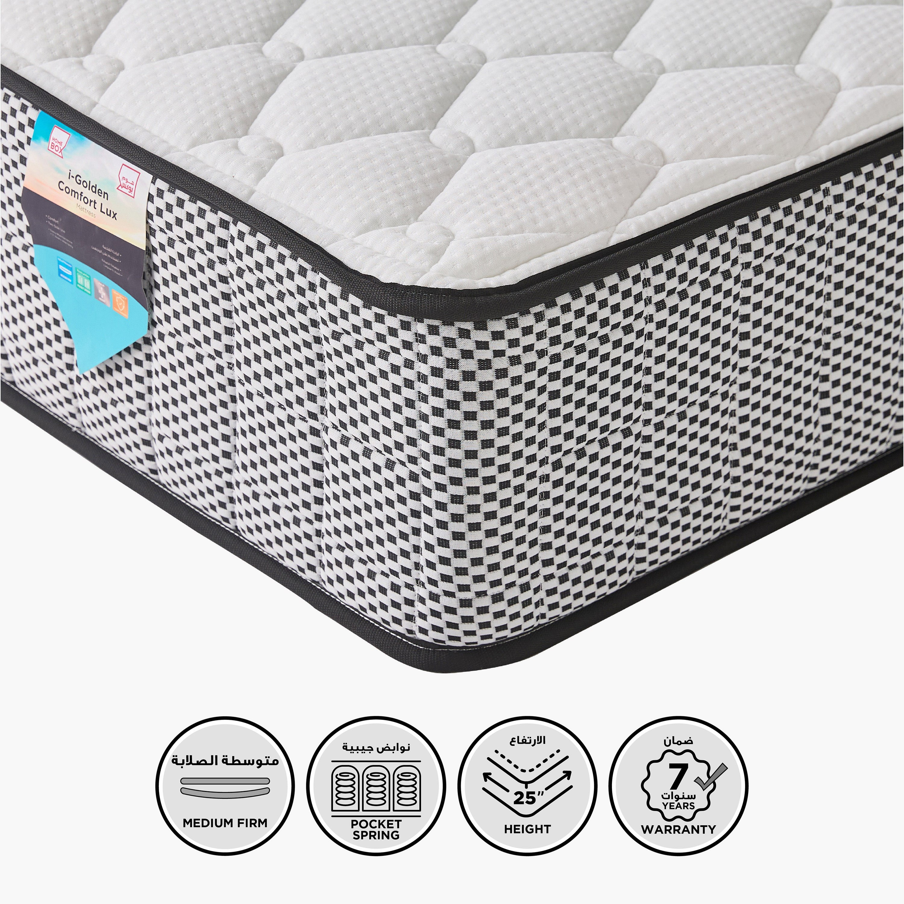SleepNest iGolden Comfort Lux Medium Firm Pocket Spring Queen Mattress - 155x205x25 cm-hbxbedroom-mattresses-queen-image-1