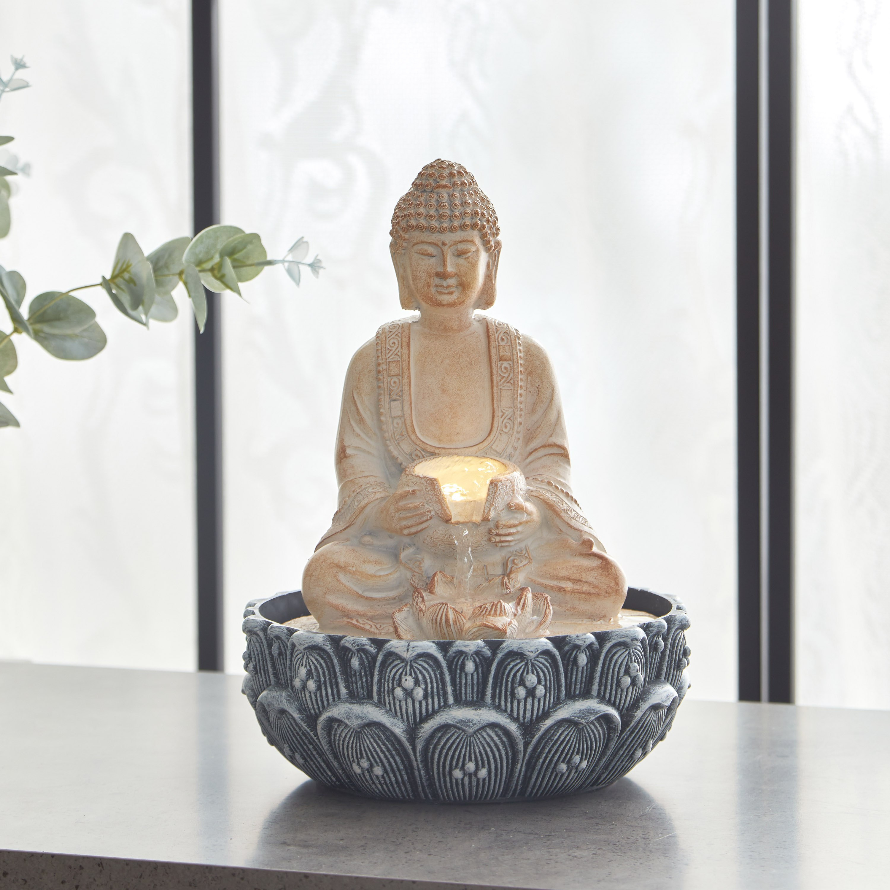 Albane Buddha Fountain with Yellow Lights - 20x20x26 cm-PROMO_HB_AE_B1G1_250925-image-1