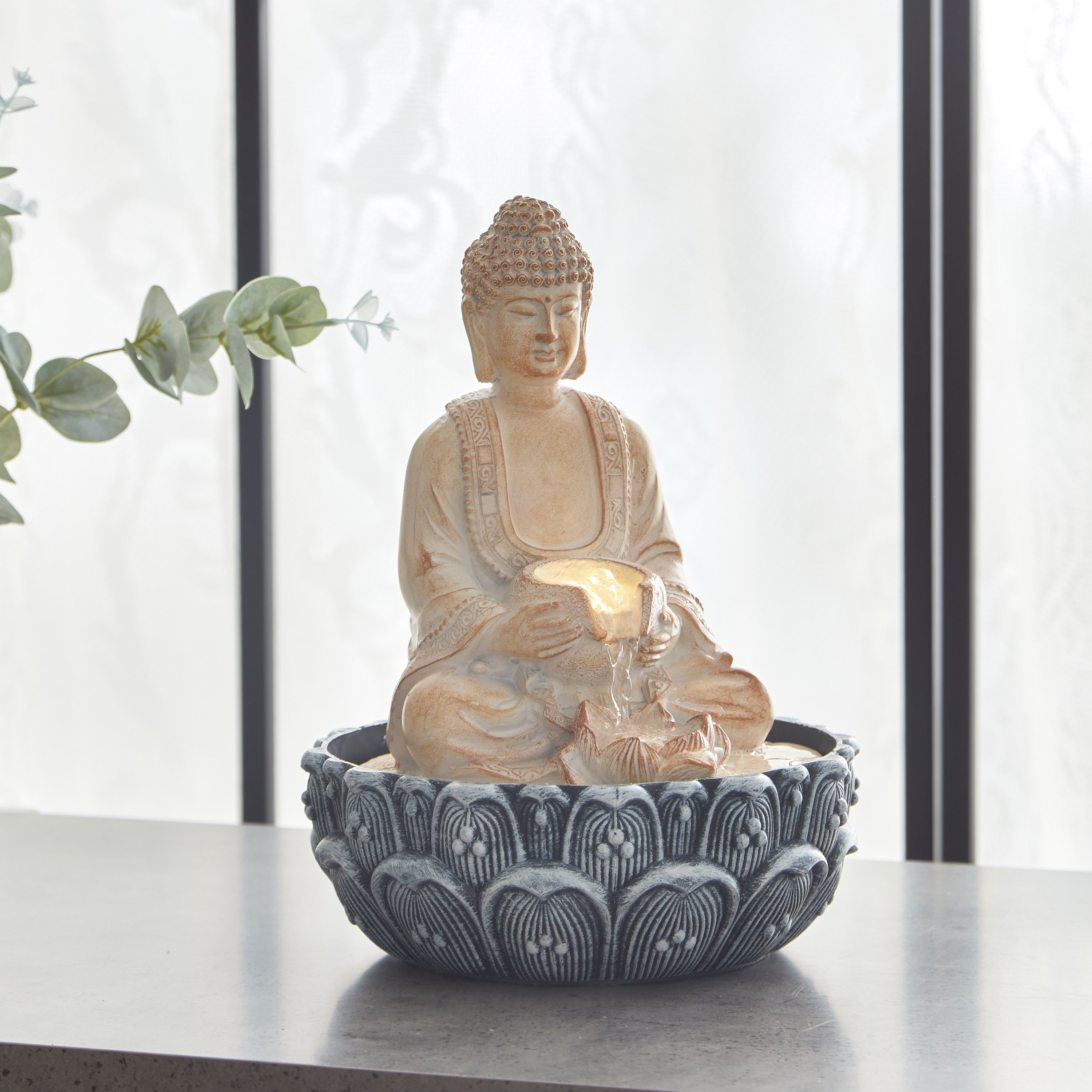 Albane Buddha Fountain with Yellow Lights - 20x20x26 cm-PROMO_HB_AE_B1G1_250925-image-2
