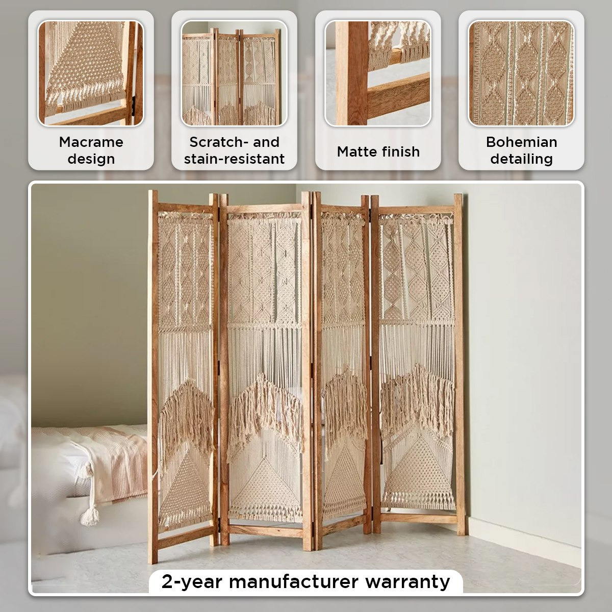 Macrame 4-Panel Room Divider Screen-hbxfurniture-office-bookcases-image-4