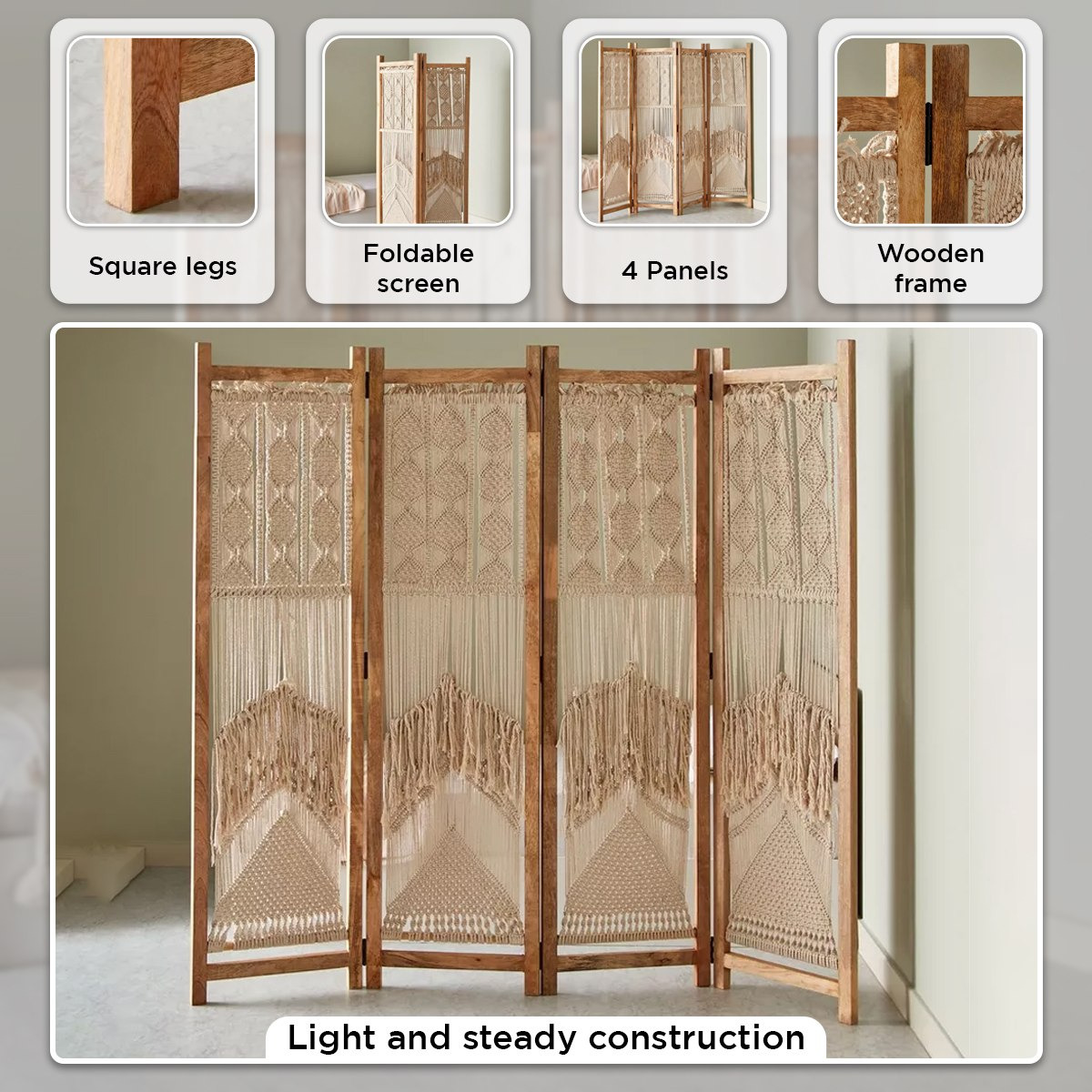 Macrame 4-Panel Room Divider Screen-hbxfurniture-office-bookcases-image-5