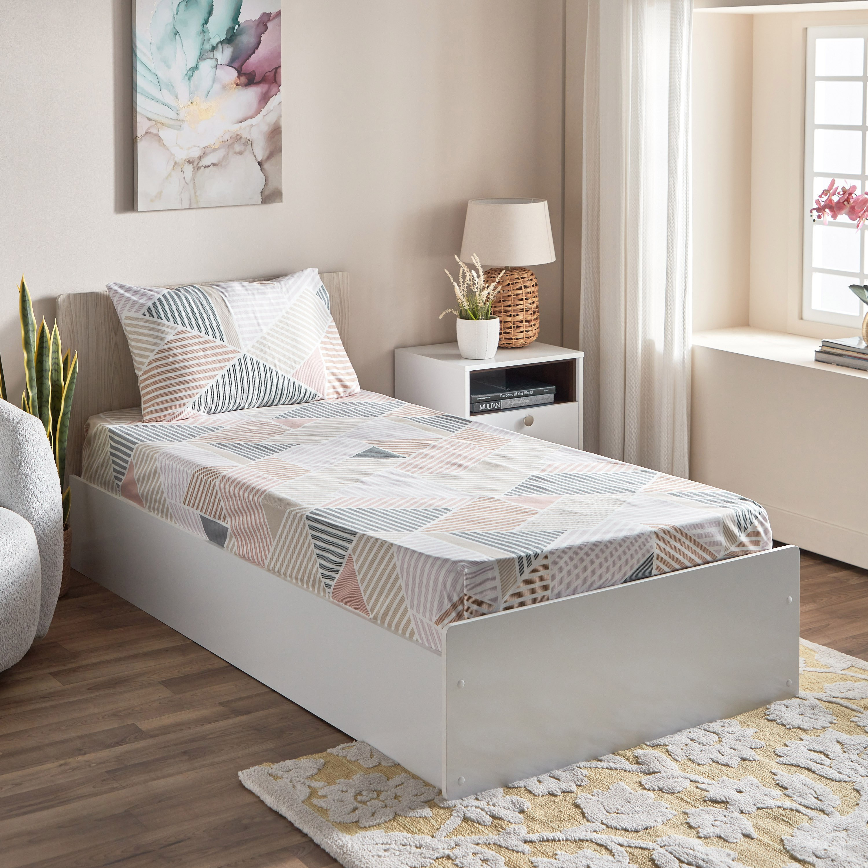 طقم شرشف مسطّح فردي ألياف دقيقة بطبعات قطعتين من أتلانتا - 150x260 سم-hbxhomeware-hbxbedroom-image-1