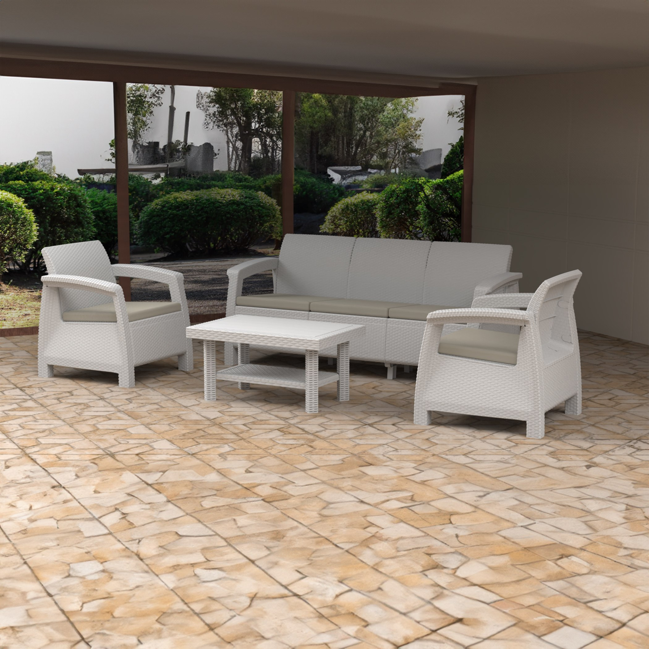 Movo Vera Savana 3+1+1 Seater Outdoor Sofa Set with Coffee Table and Seat Cushions-hbxfurniture-livingroom-sofasandsofasets-image-1