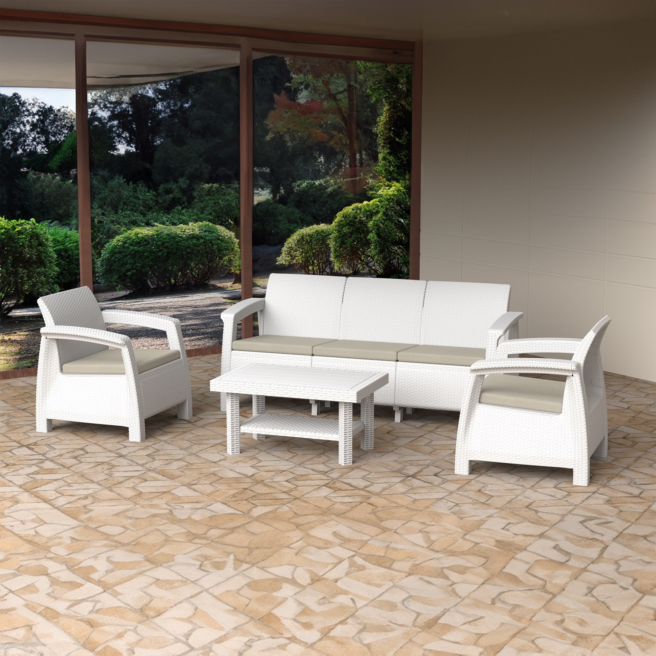 Movo Vera Savana 3+1+1 Seater Outdoor Sofa Set with Coffee Table and Seat Cushions-hbxfurniture-livingroom-sofasandsofasets-image-2