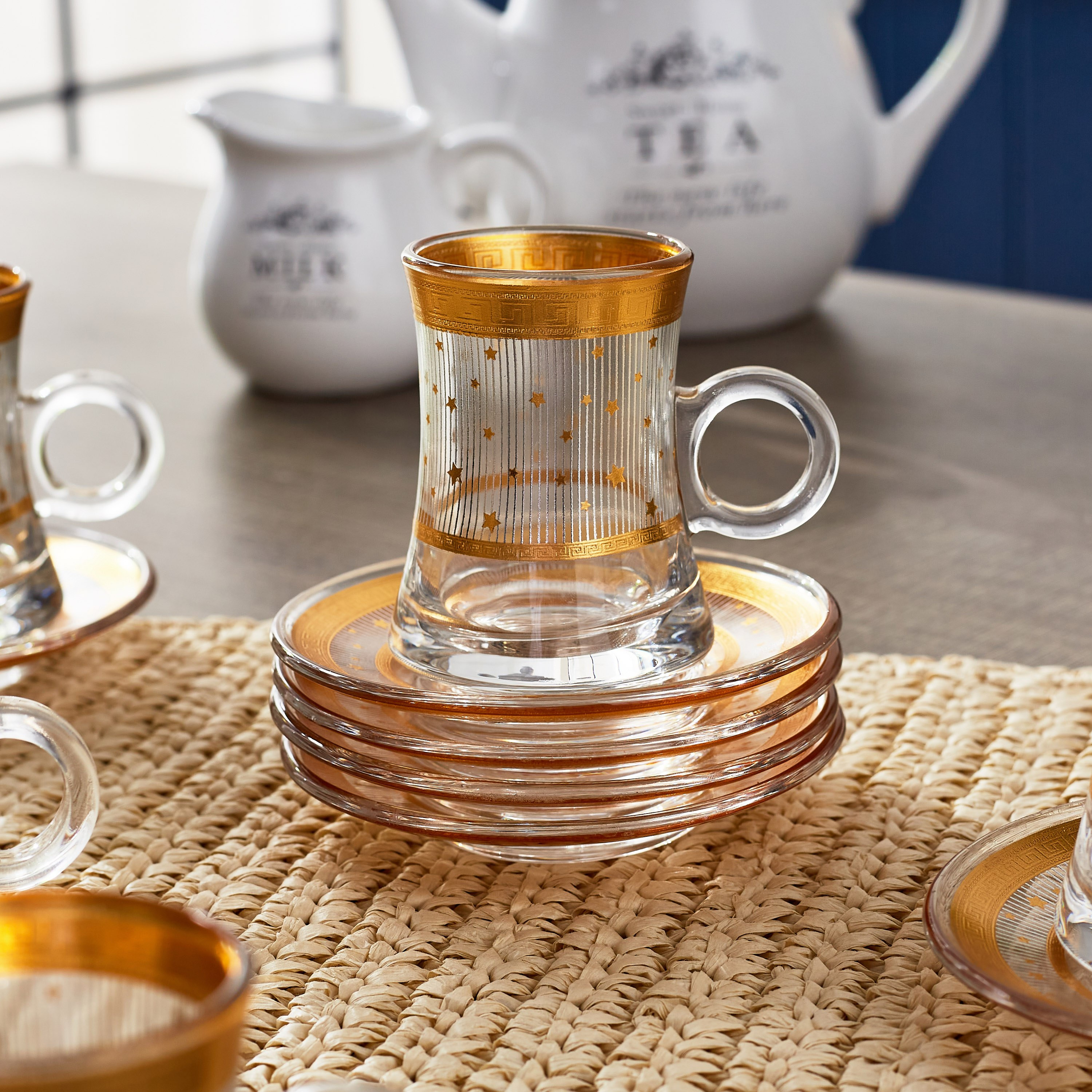 طقم فناجين إستكان زجاج وصحون 12 قطعة من أوركيد - 120 مل-hbxhomeware-hbxkitchen-image-3
